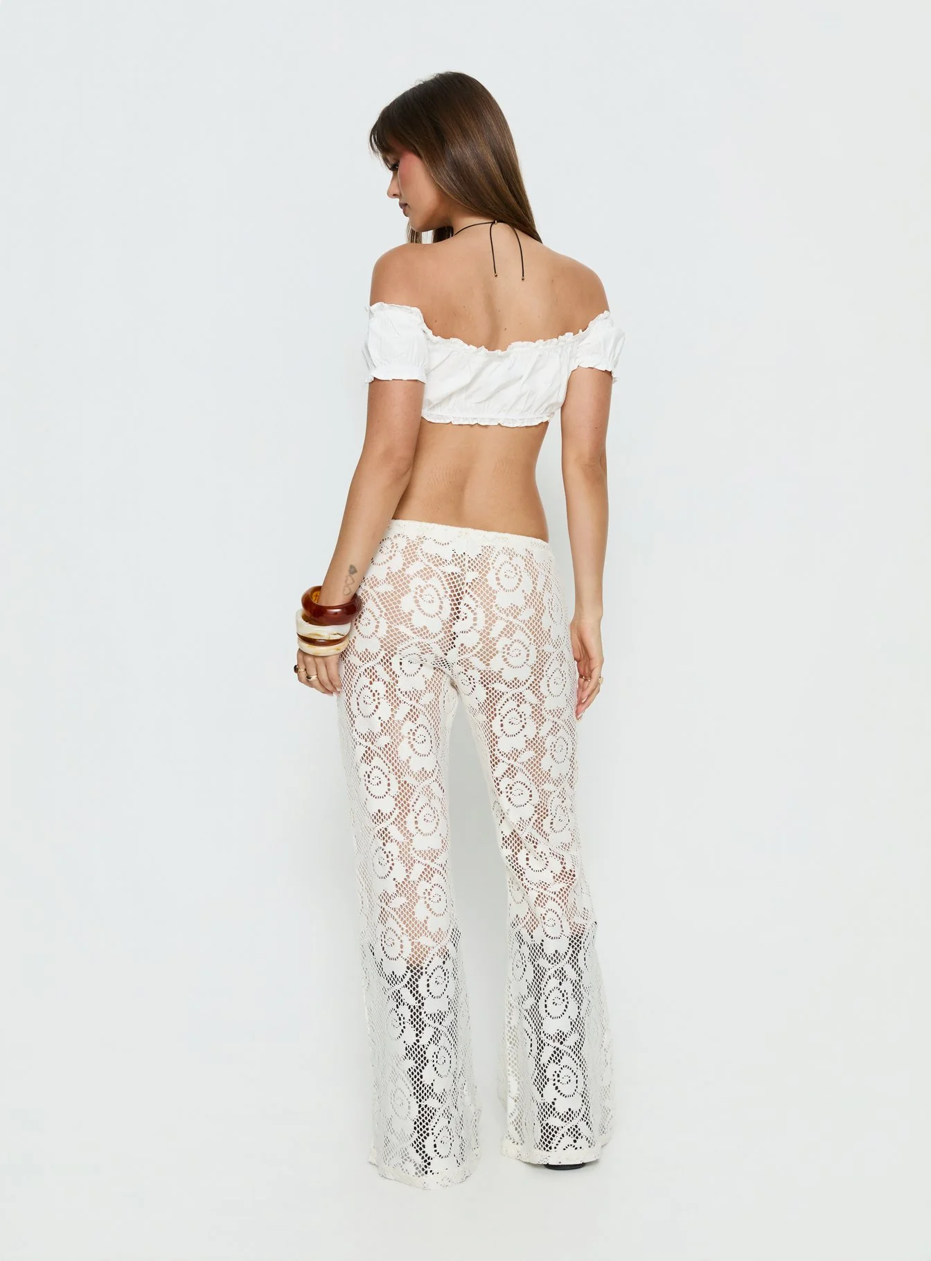 Rosadonna Lace Flare Pants Cream