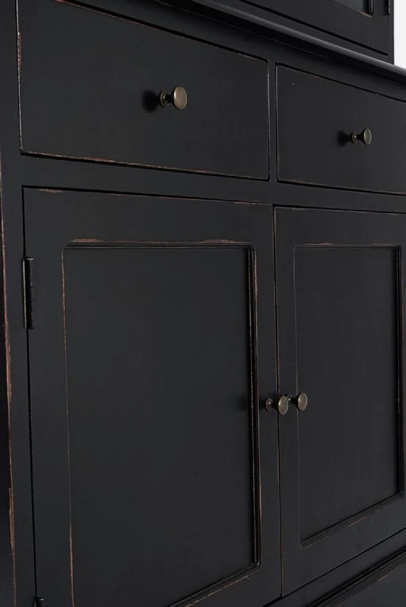 Country house style cabinet antique black 111.4 x 42.5 x H. 203 cm - country house style dining room cabinet with 4 doors and 2 drawers - country house style display cabinet - country house style dining room furniture