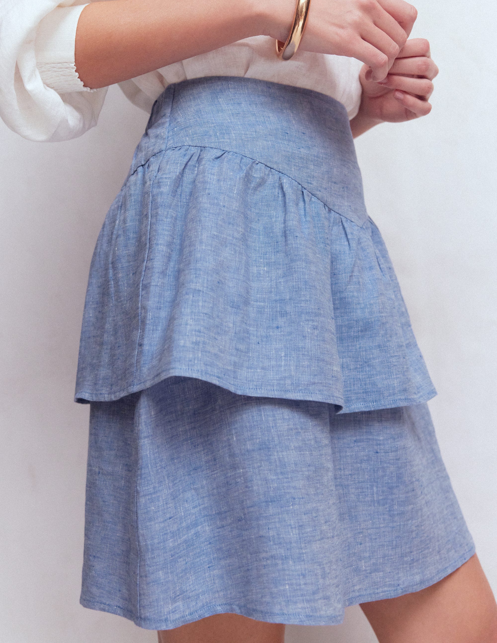 Gestufter Leinenrock-Blauer Faux Uni