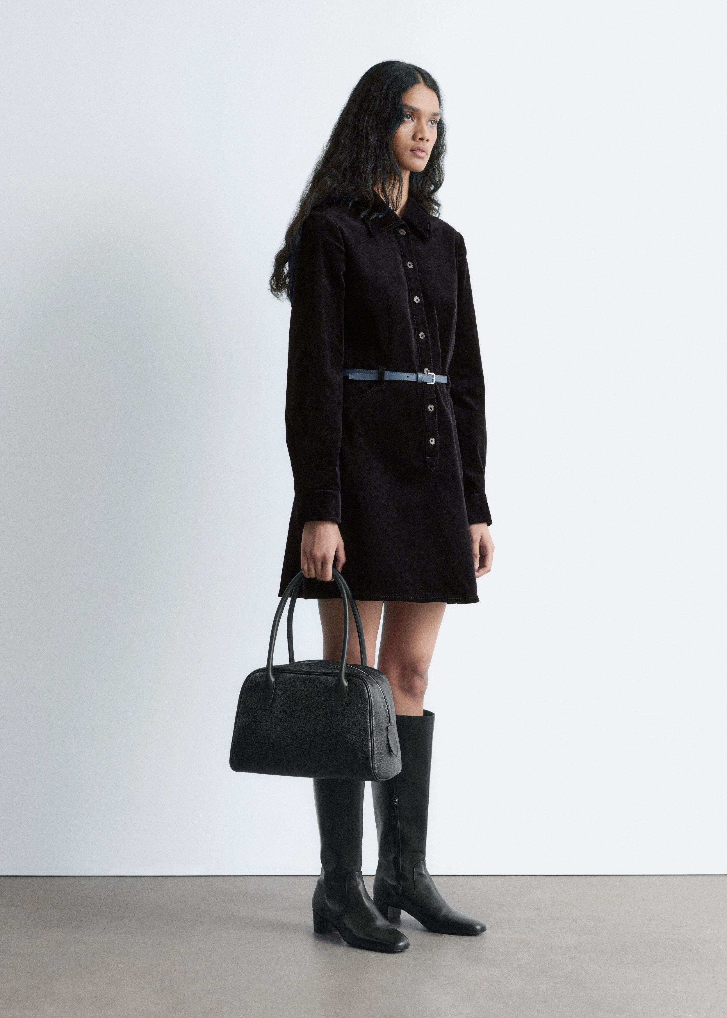 & Other Stories BELTED VELVET MINI DRESS