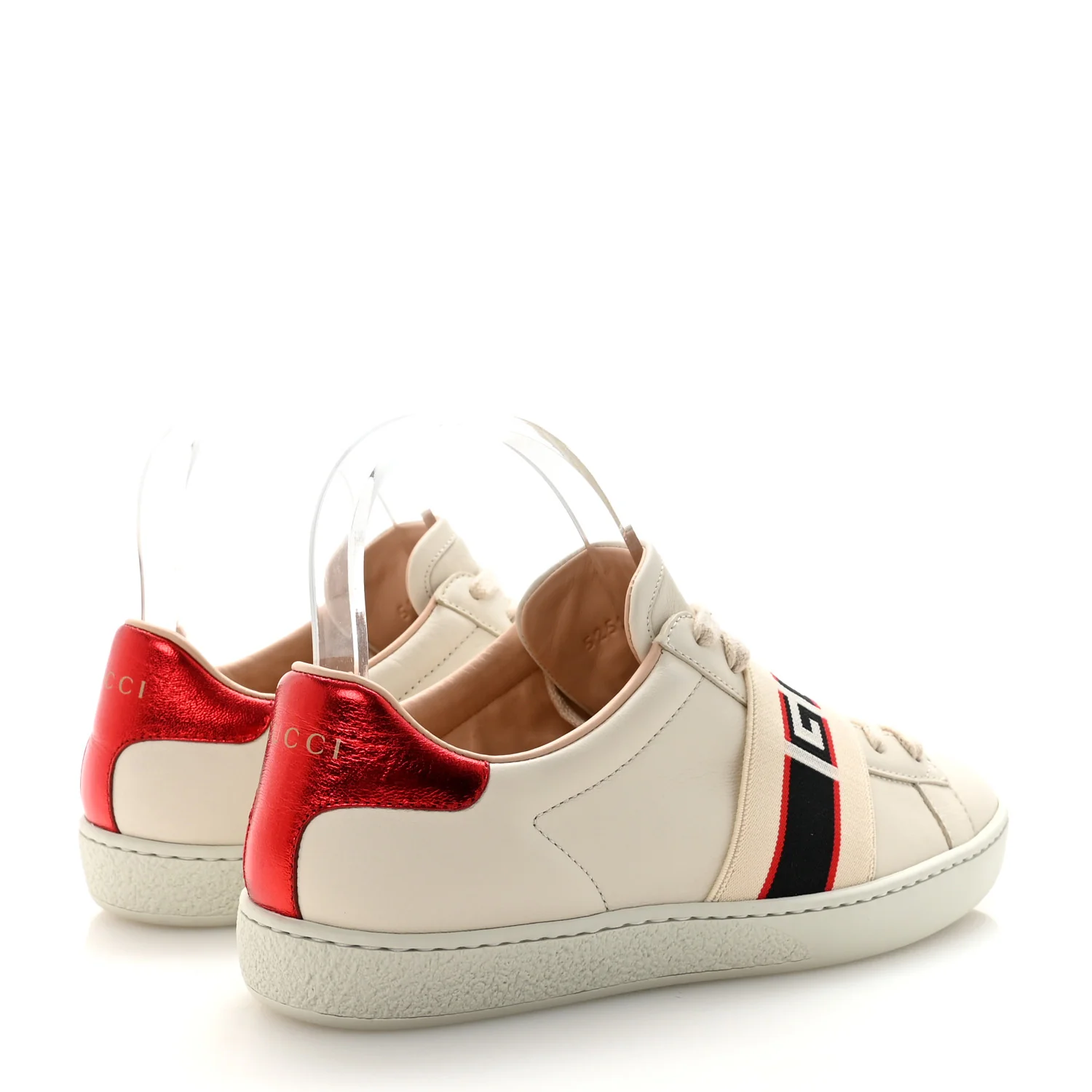 Calfskin Stripe Womens New Ace Sneakers 36 New Mystic White Ecru Red Flame - Top Club