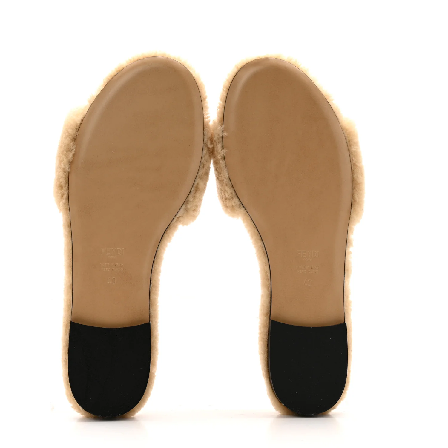 Shearling FF Baguette Slide Sandals 40 Beige Naturale - Top Club