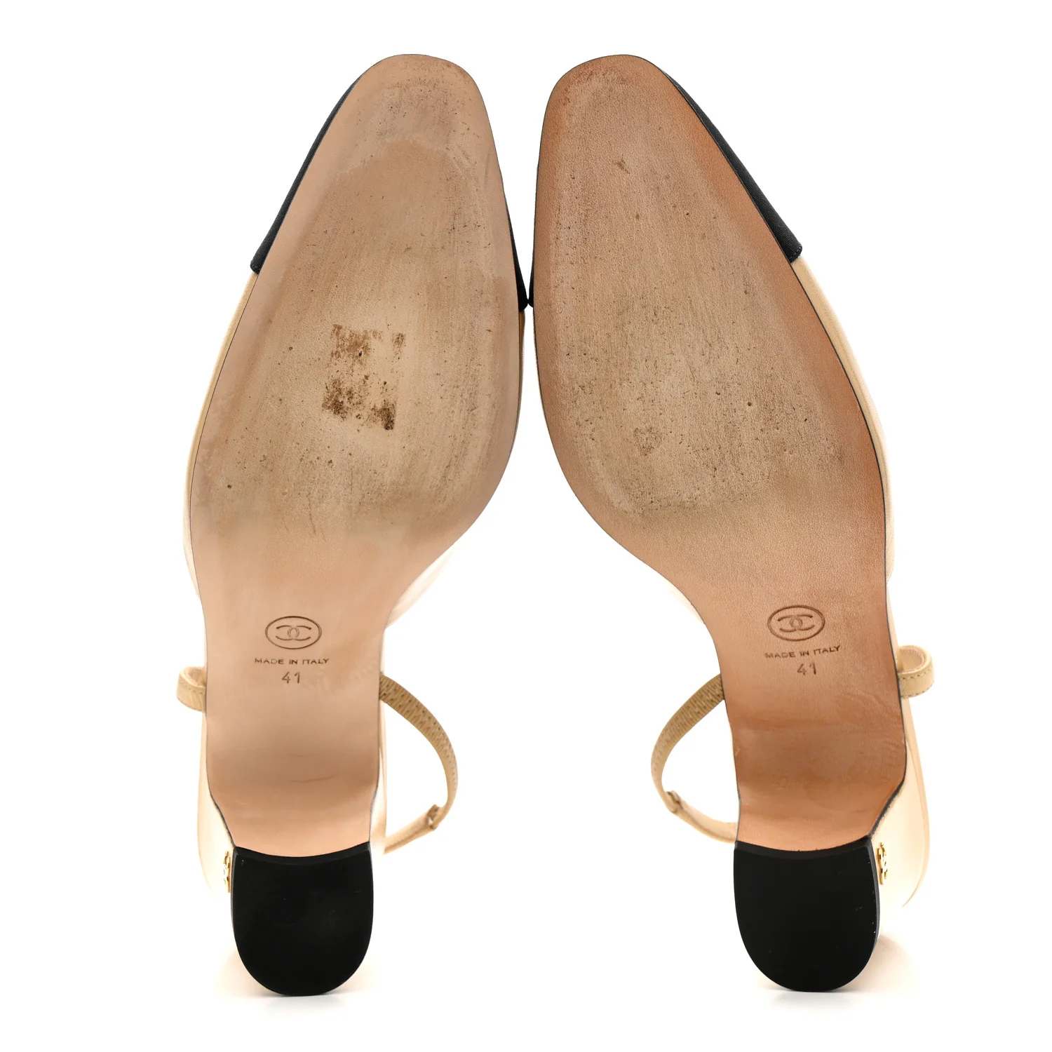 Goatskin Grosgrain Cap Toe CC Slingback Pumps 41 Beige Black - Top Club