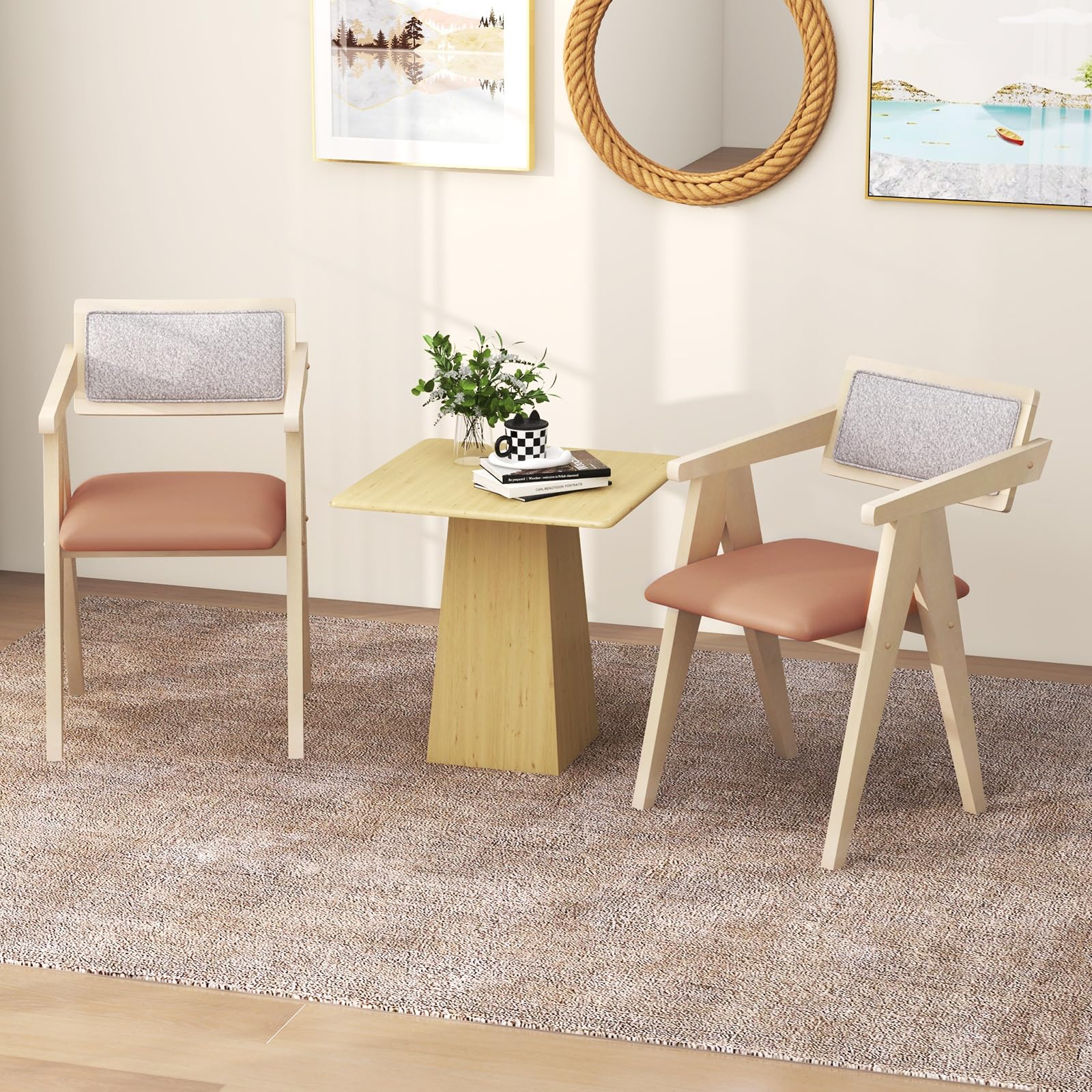 BEFOUNDLOVELY Mid Century Wooden Dining Chairs with Leathaire Seat Cushions Set of 2/4