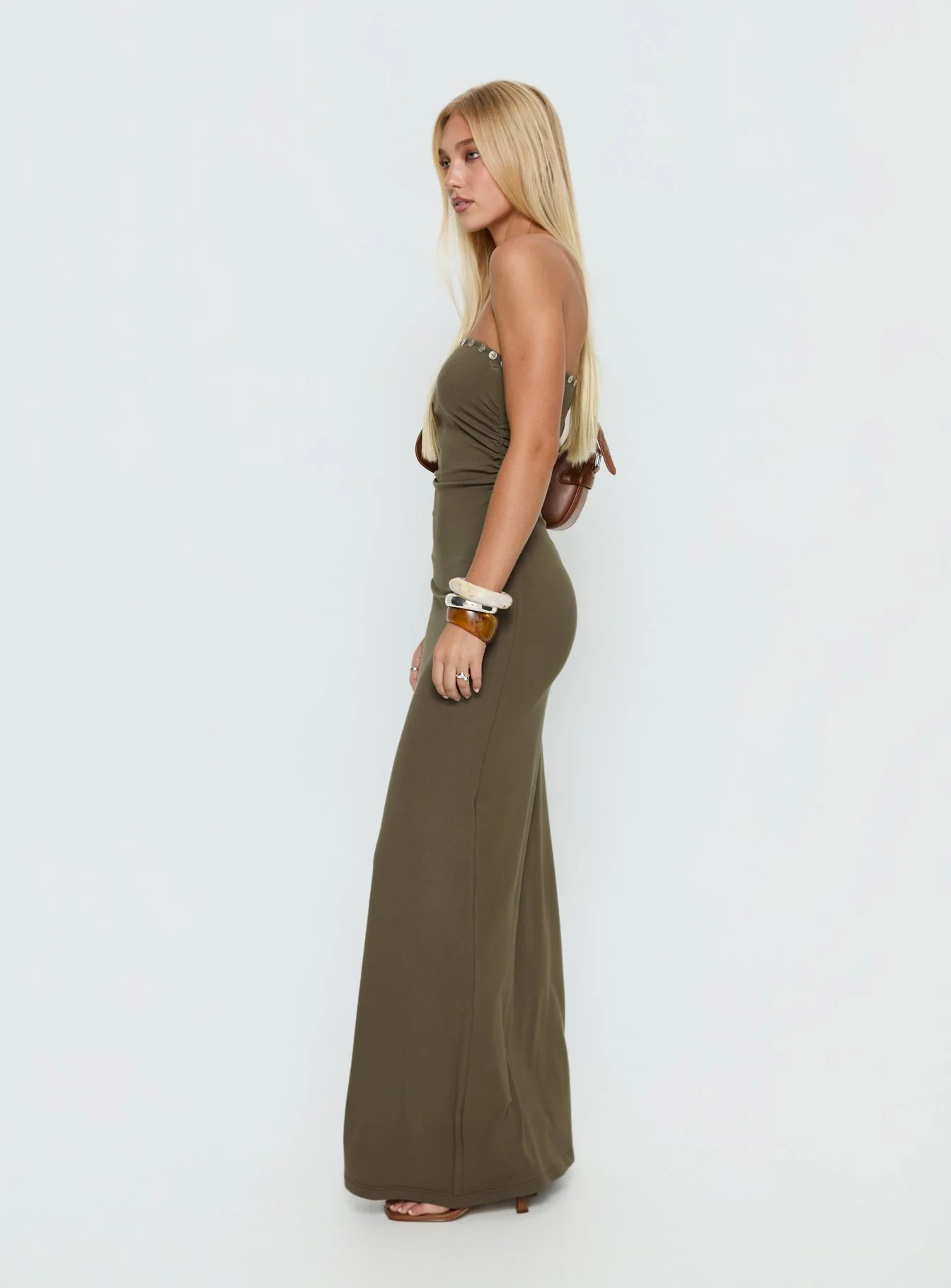 Erita Strapless Maxi Dress Kahki