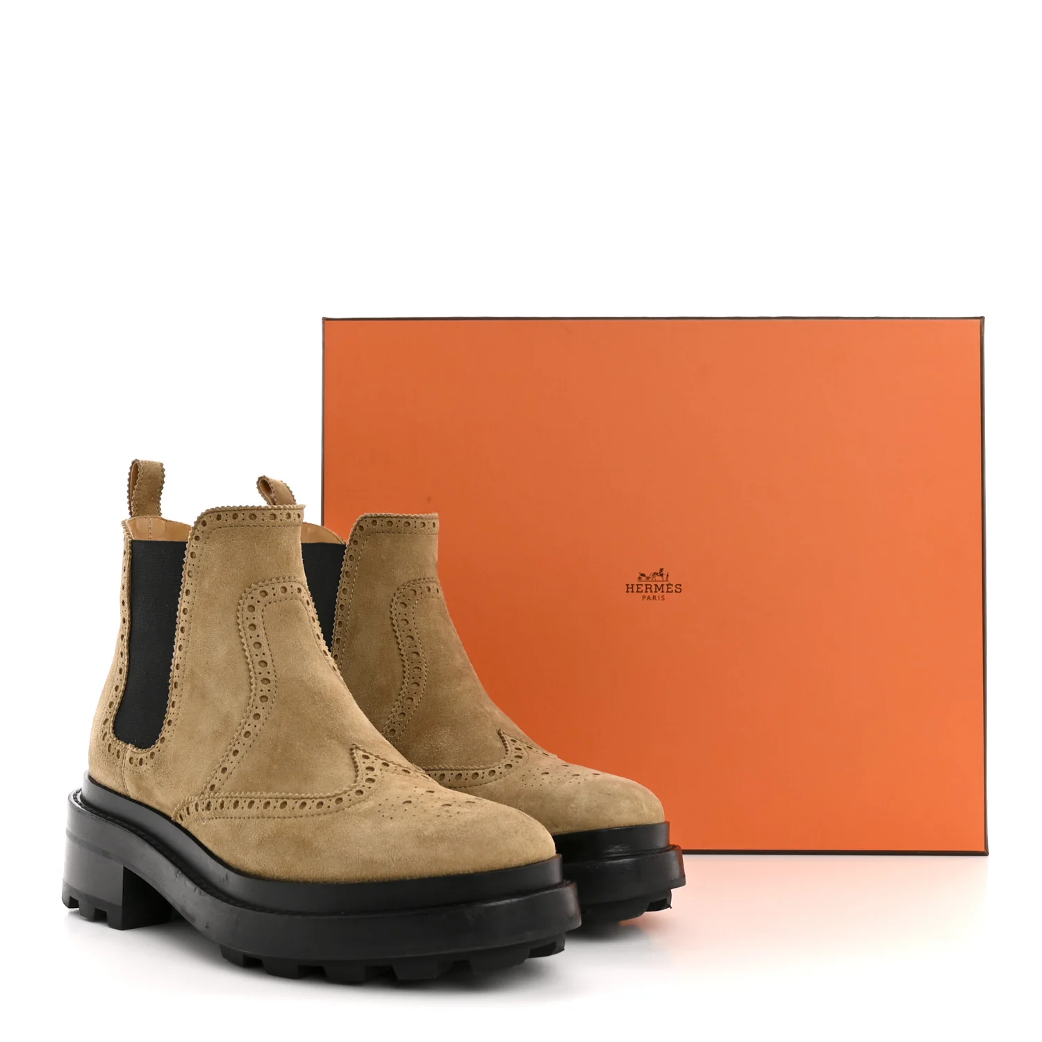 Suede Goatskin Chelsea Ankle Boots 37 Beige Gobi - Top Club