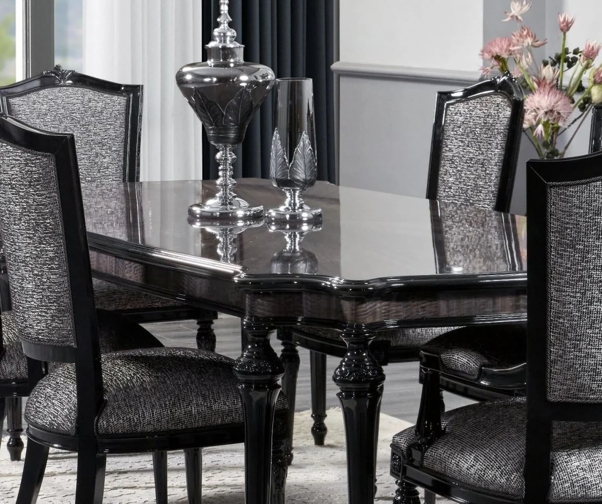 Luxury Baroque Dining Table Gray / Black - Handcrafted Solid Wood Dining Room Table - Luxury Dining Room Furniture in Baroque Style - Baroque Furniture - Baroque Furnishings
