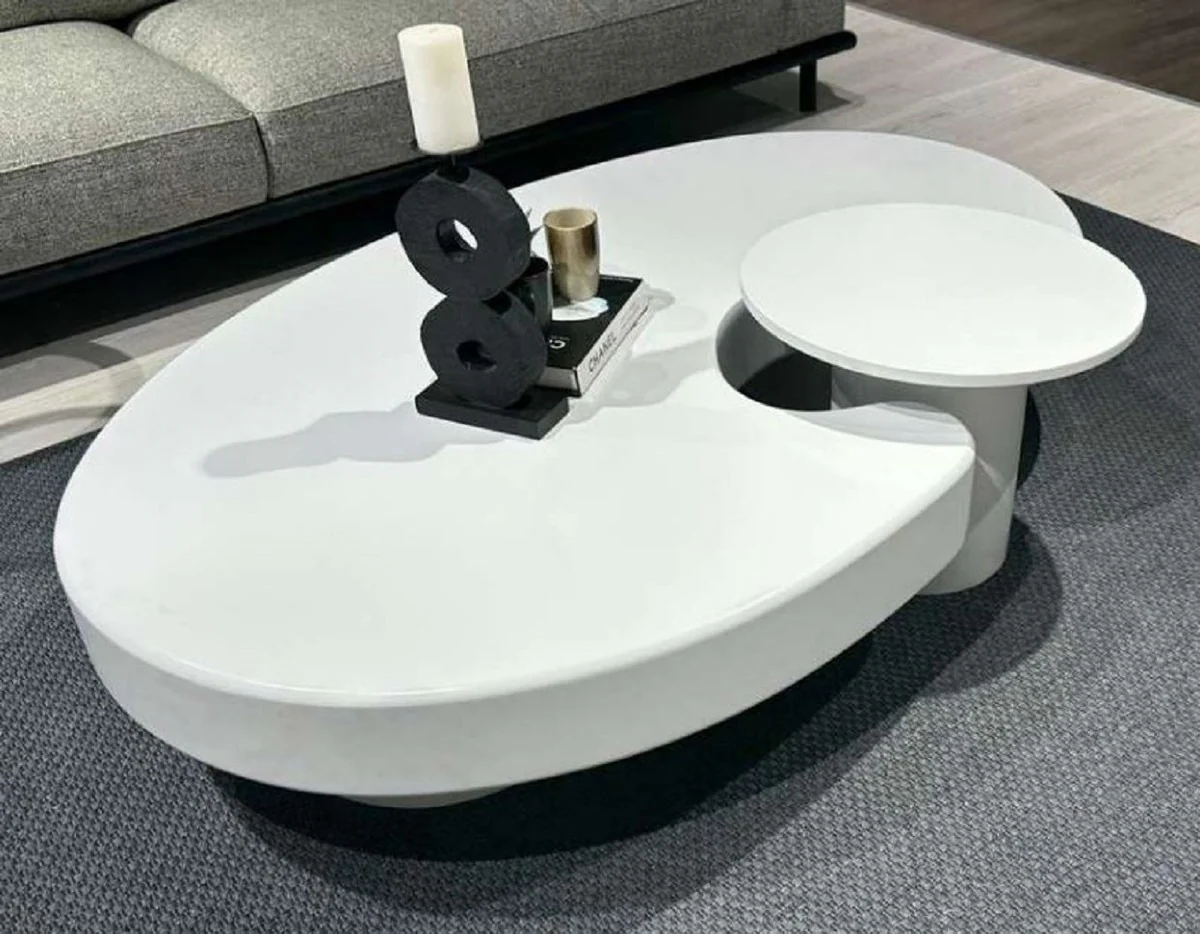 Luxury coffee table with side table white 171 x 110 x H. 35.5 cm - Oval living room table with side table - Living room furniture - Luxury furniture - Luxury furnishings