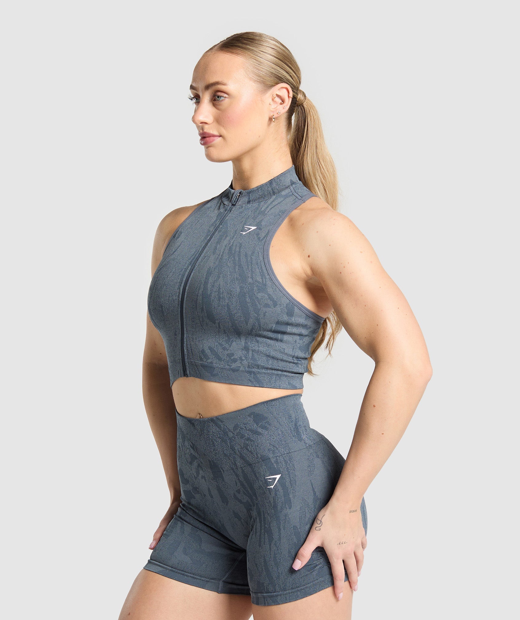 COACH Adapt Camo Seamless Zip Up Crop Top