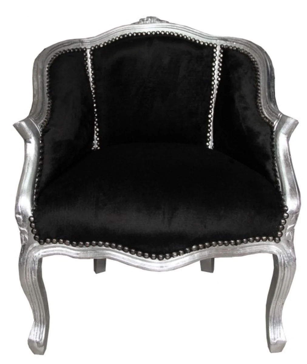 Baroque ladies salon armchair black/silver - furniture antique style
