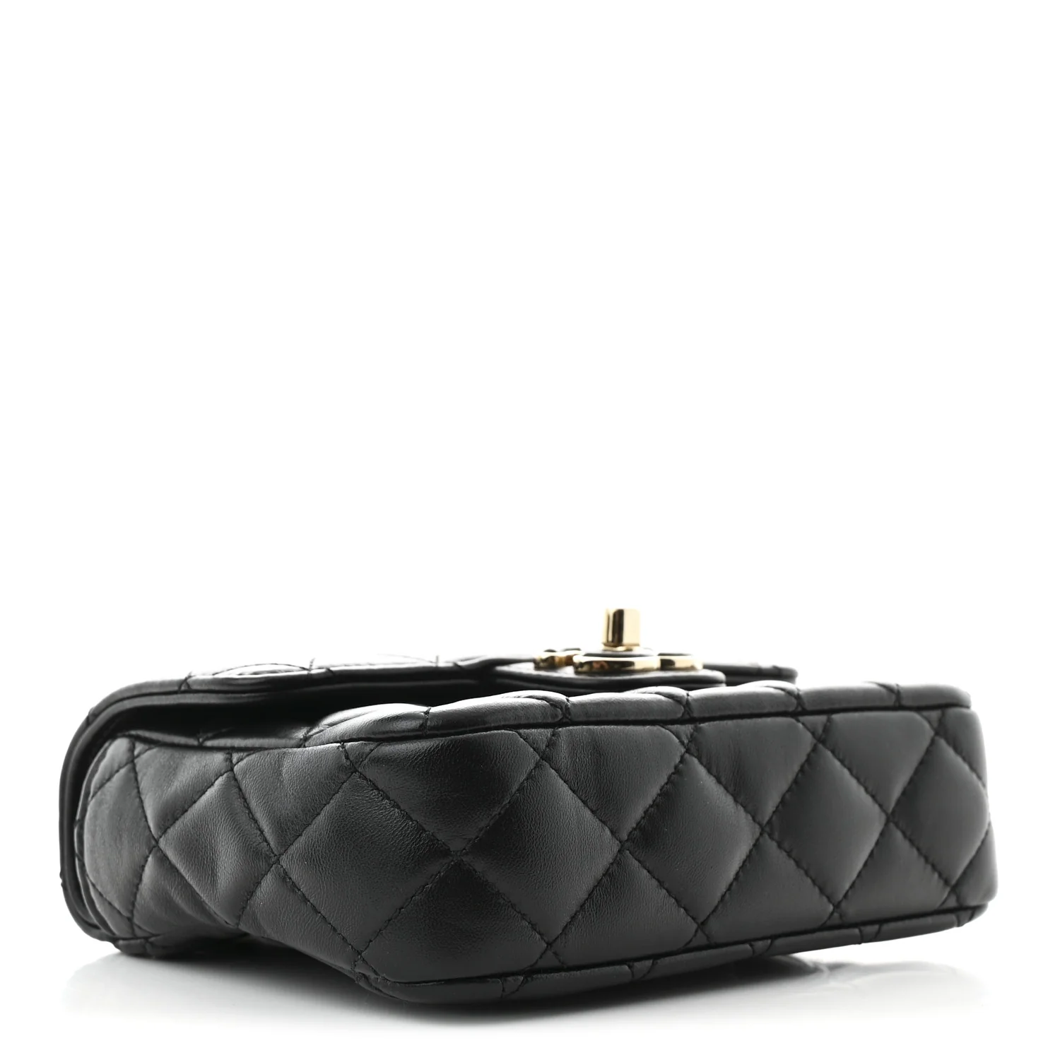 Lambskin Resin Quilted Mini Heart Square Flap Black - Top Club