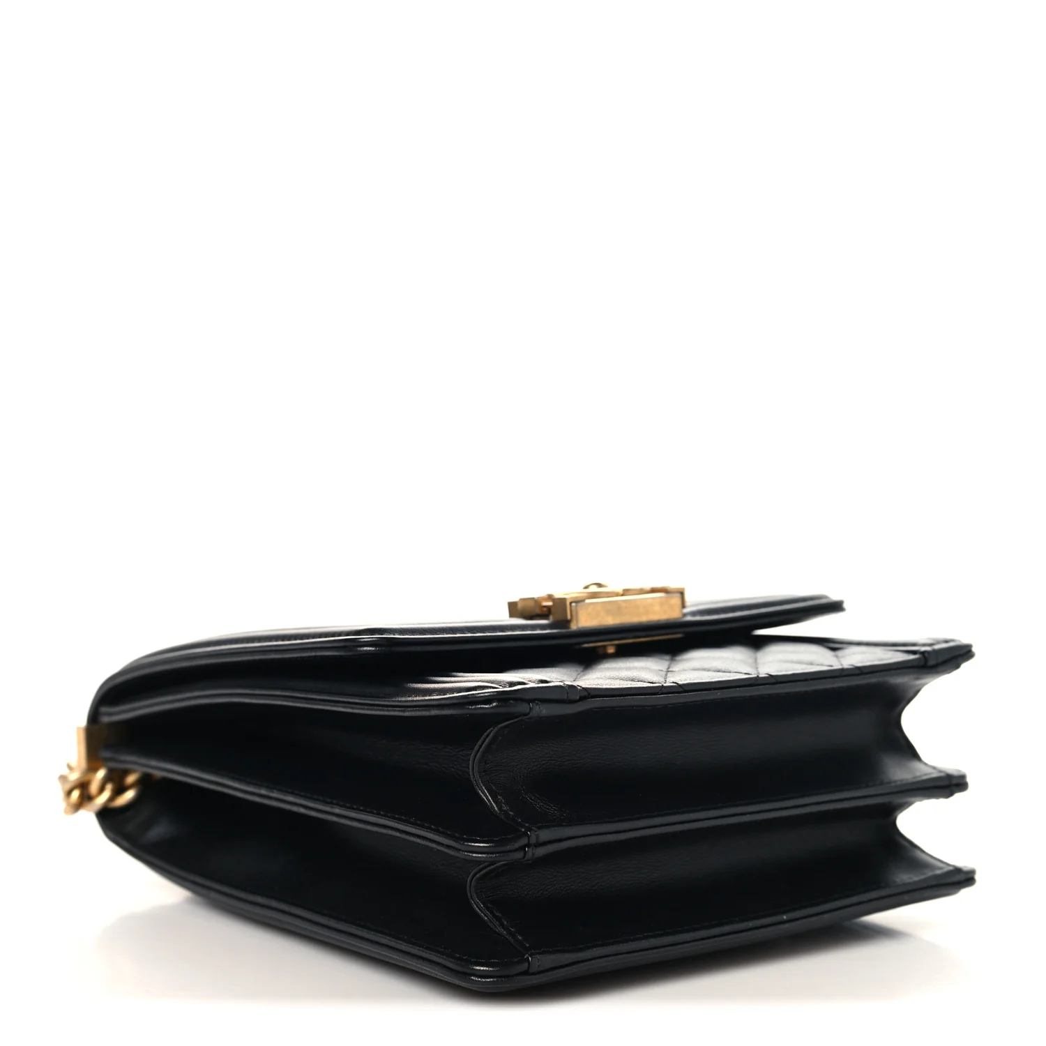 Calfskin Quilted North South Boy Flap Black - Top Club