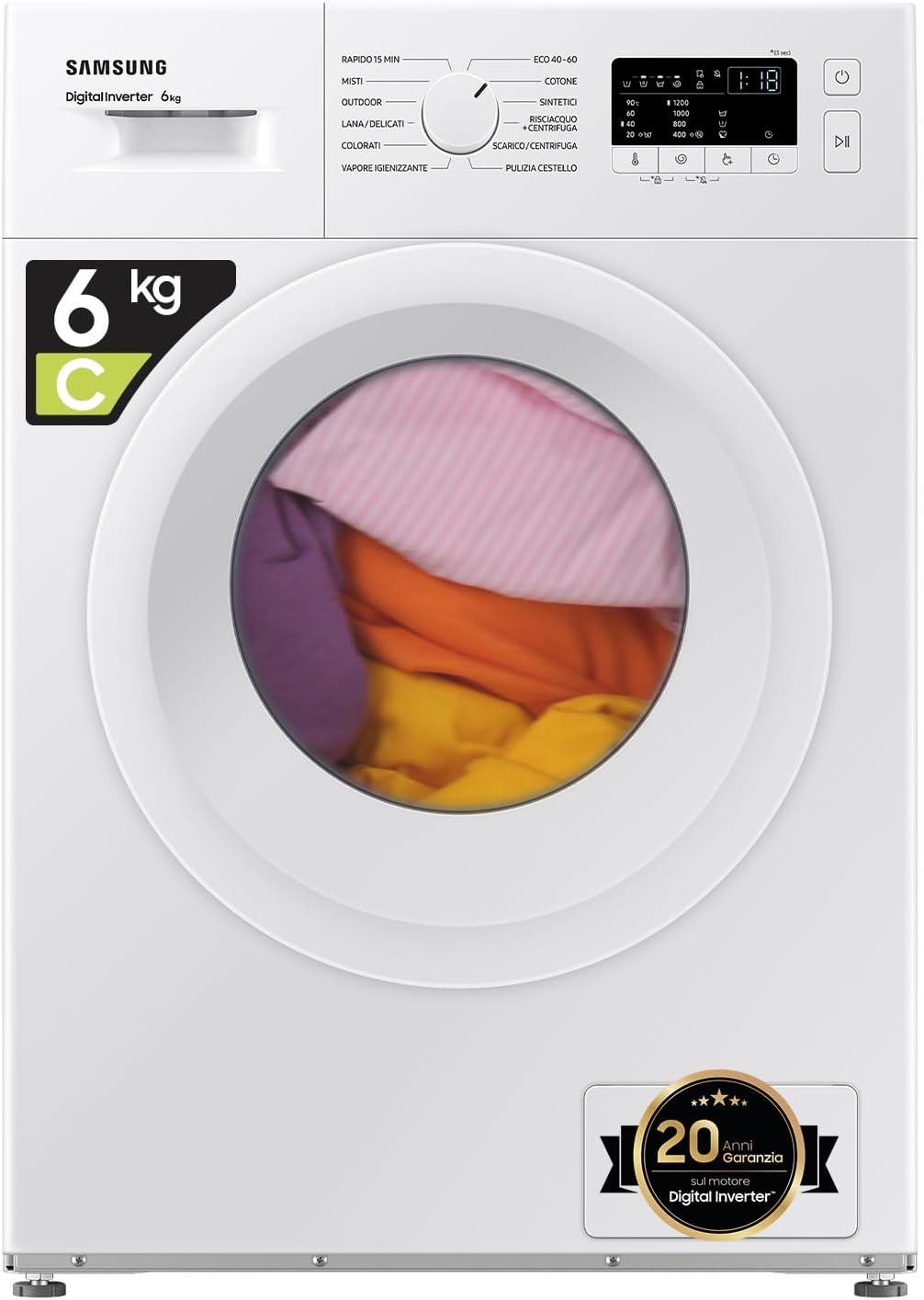 Lavatrice Slim WW60A3120WE/ET Libera Installazione, 6 Kg, 1200 RPM, Vapore, Carica Frontale, No Wifi, 60l x 85h x 40p cm
