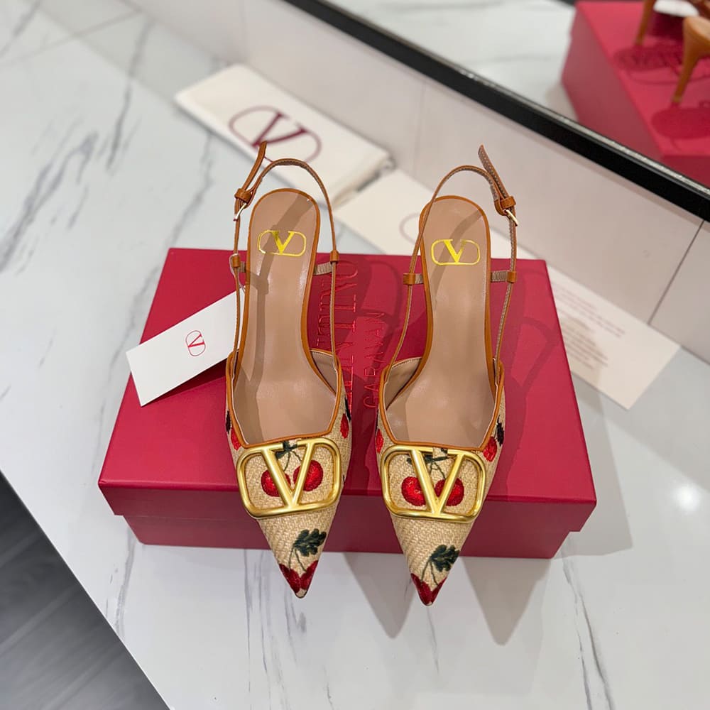 VALENTINO VLOGO SIGNATURE cherry pattern jacquard lace-up high heels (heel height 5cm|8cm) - Top Club