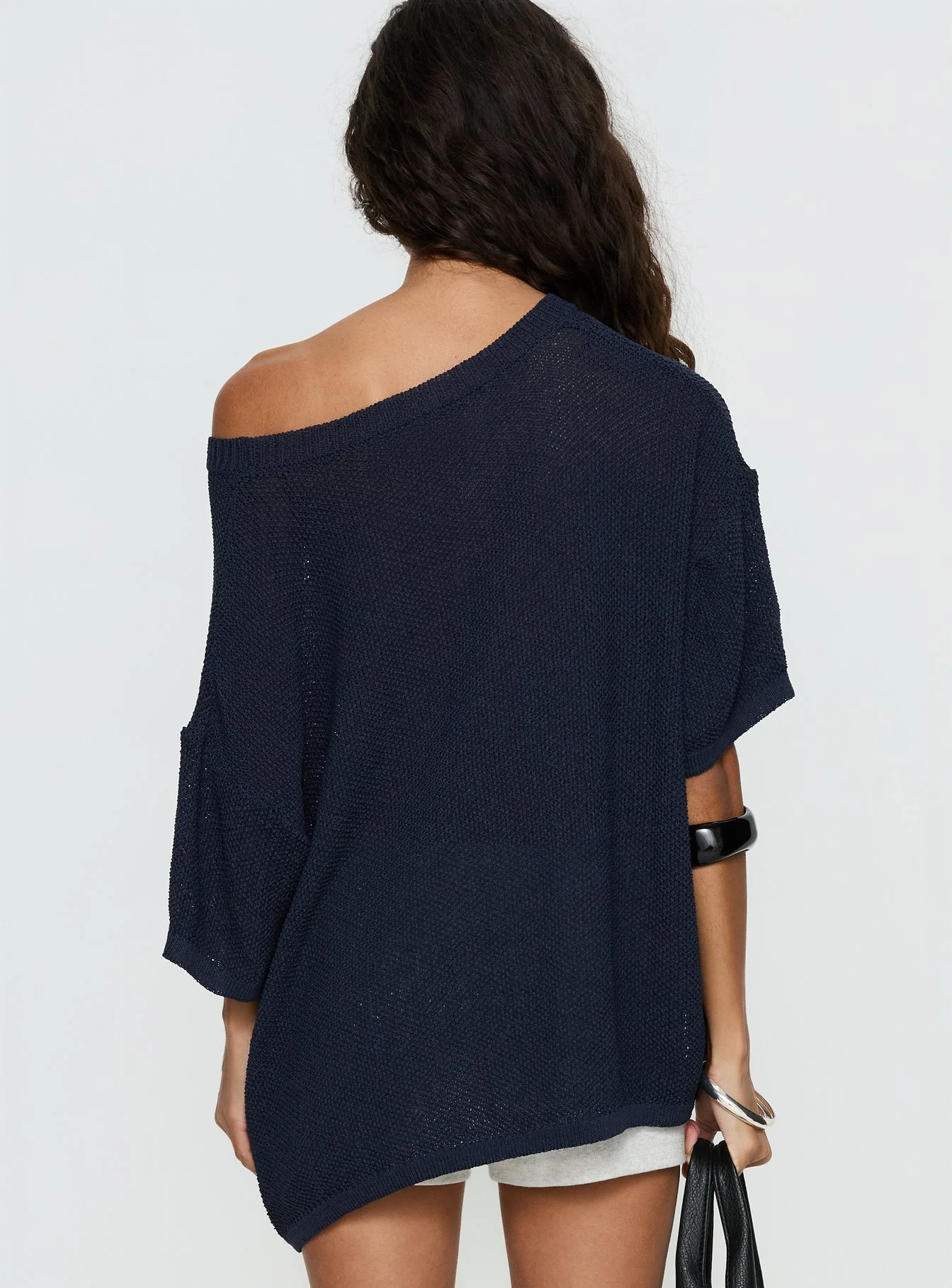Seara Off Shoulder Knit Top Navy