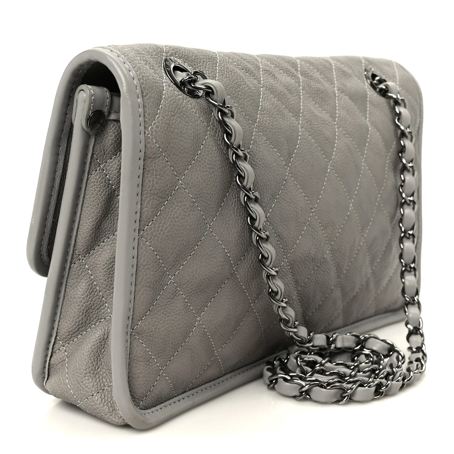 Caviar Quilted Medium French Riviera Flap Light Grey - Top Club
