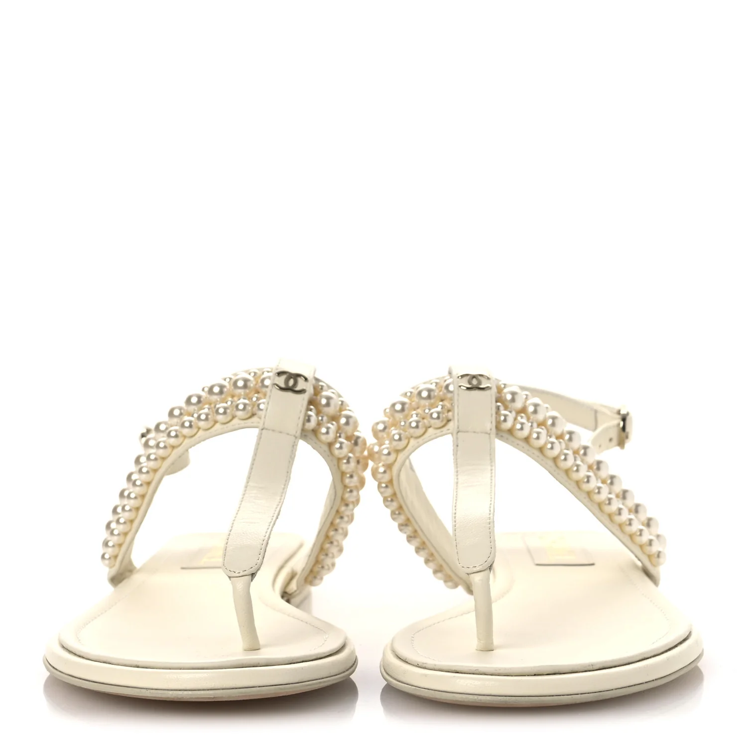Lambskin Pearl Mini CC Thong Sandals 38 White - Top Club