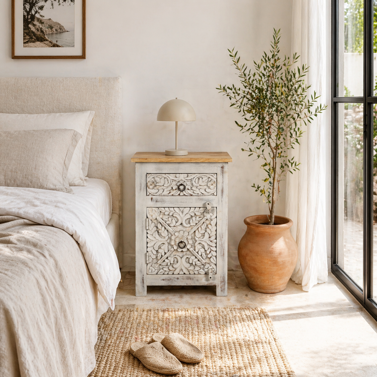 Avi Light Grey - Nachtkastjes van Mango Hout Set 66cm