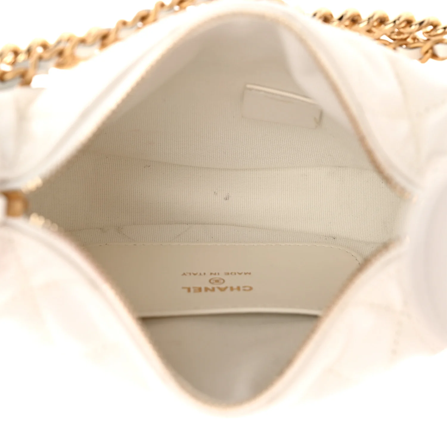 Shiny Caviar Quilted Bow Pouch Hobo White - Top Club
