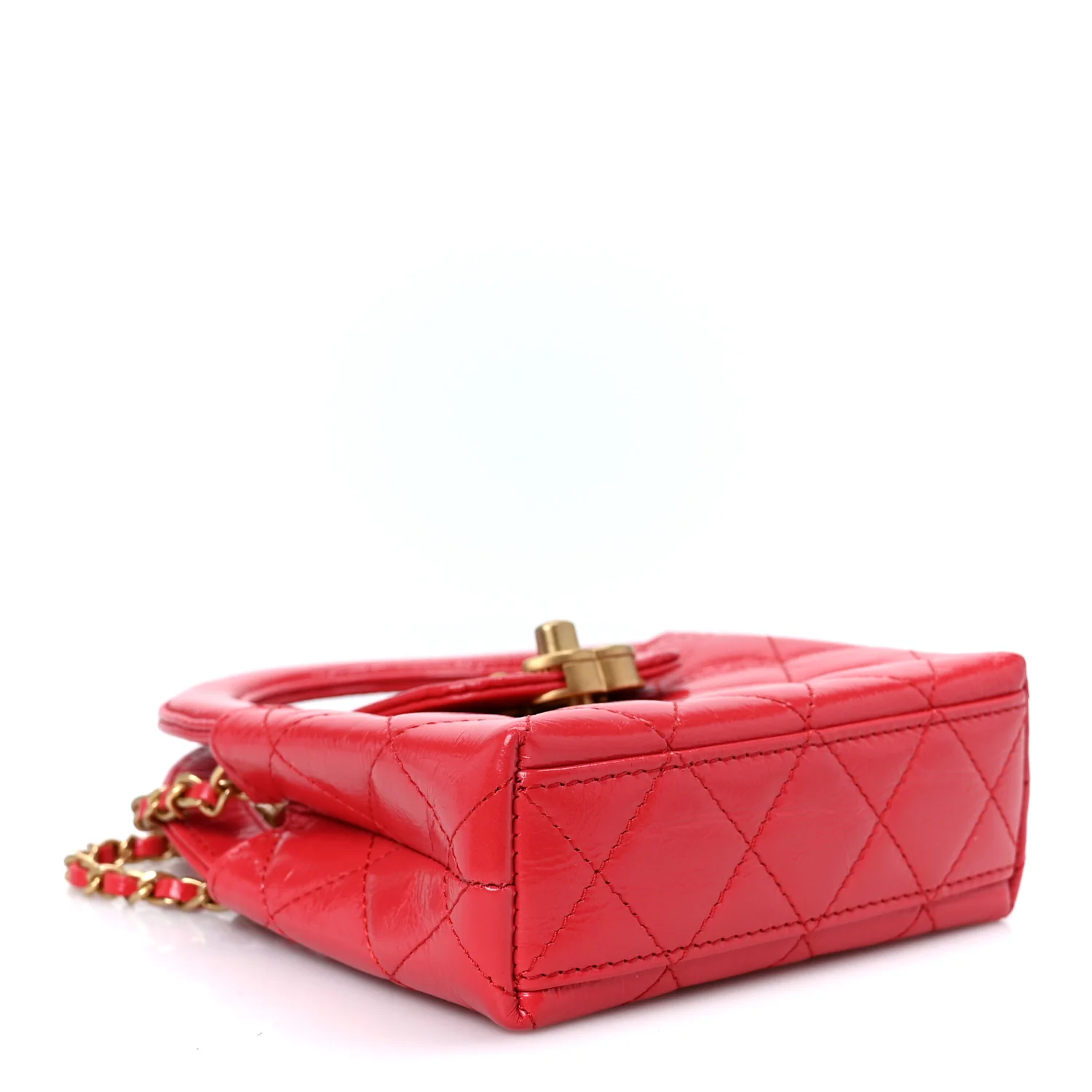 Shiny Aged Calfskin Quilted Mini Nano Kelly Shopper Red - Top Club