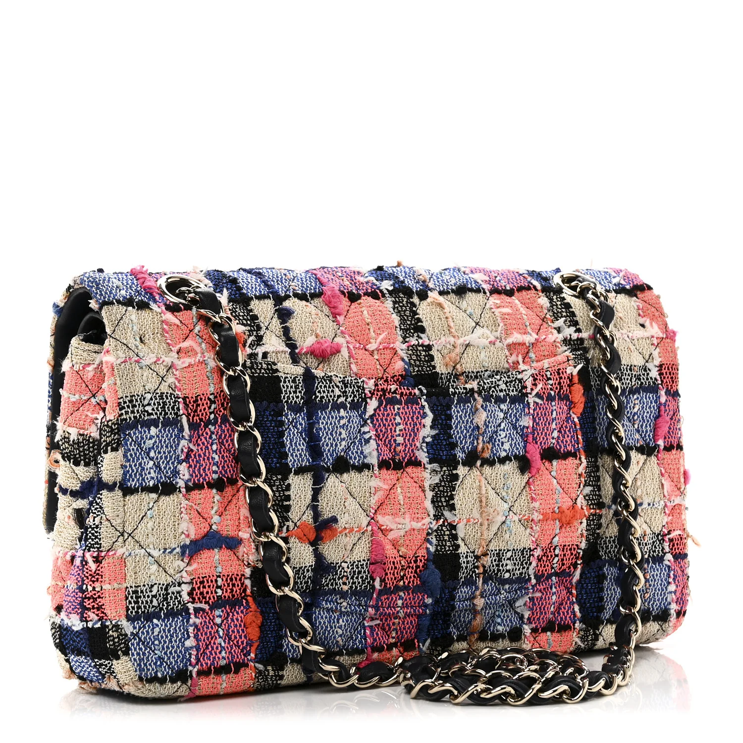 Tweed Quilted Medium Double Flap Blue Orange Yellow - Top Club