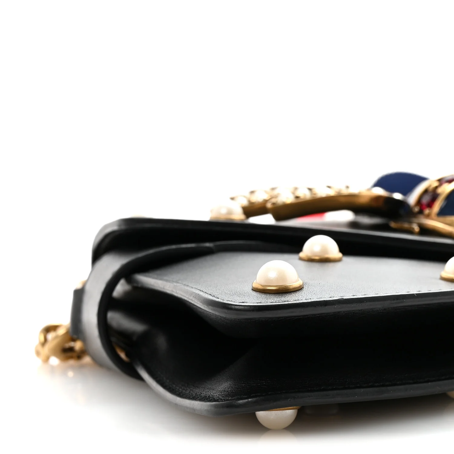 Nappa Pearl Studded Mini Queen Margaret Broadway Shoulder Bag Black - Top Club