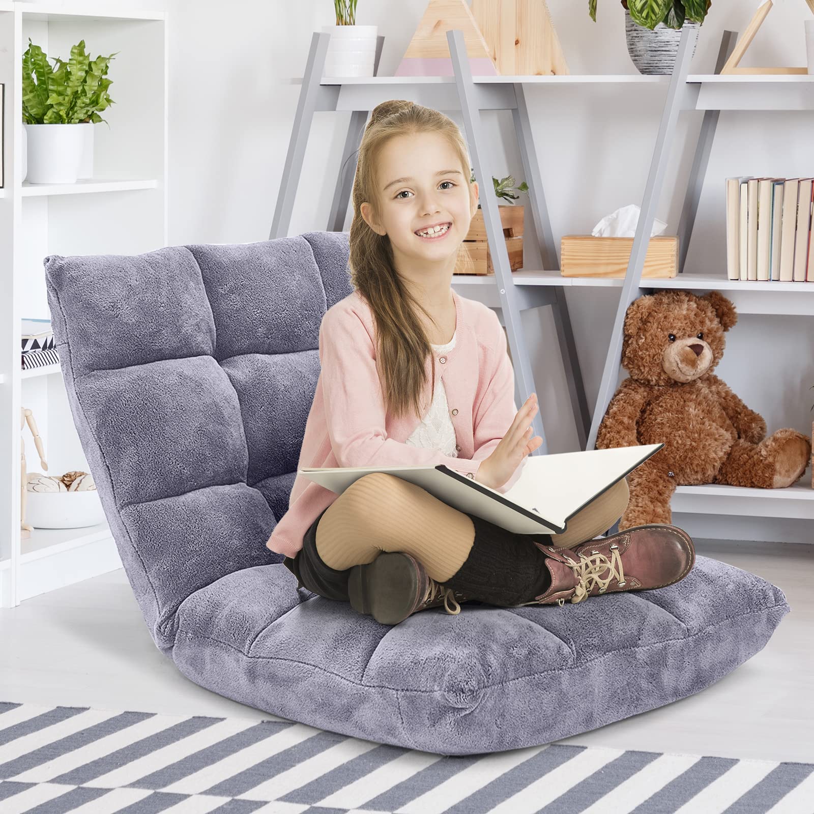 BEFOUNDLOVELY Floor Chair with Back Support, Folding Sofa Chair with 14 Adjustable Position