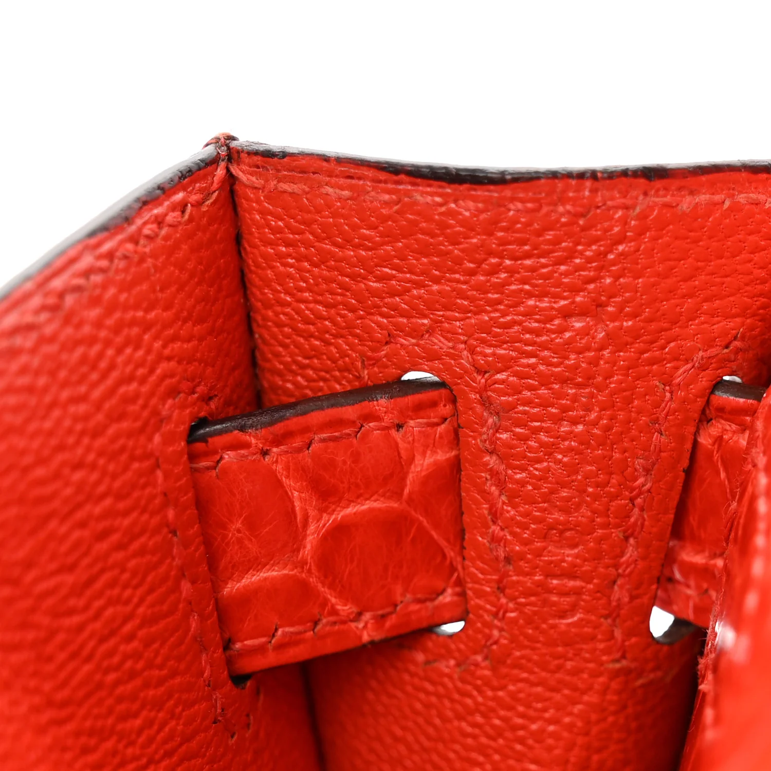 Shiny Porosus Crocodile Kelly Cut Pochette Orange Poppy - Top Club