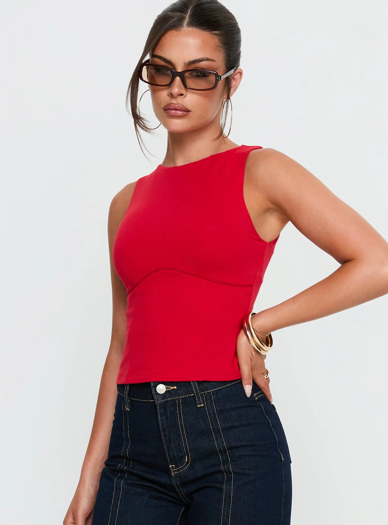 Georgetta Bust Detail Cami Top Red