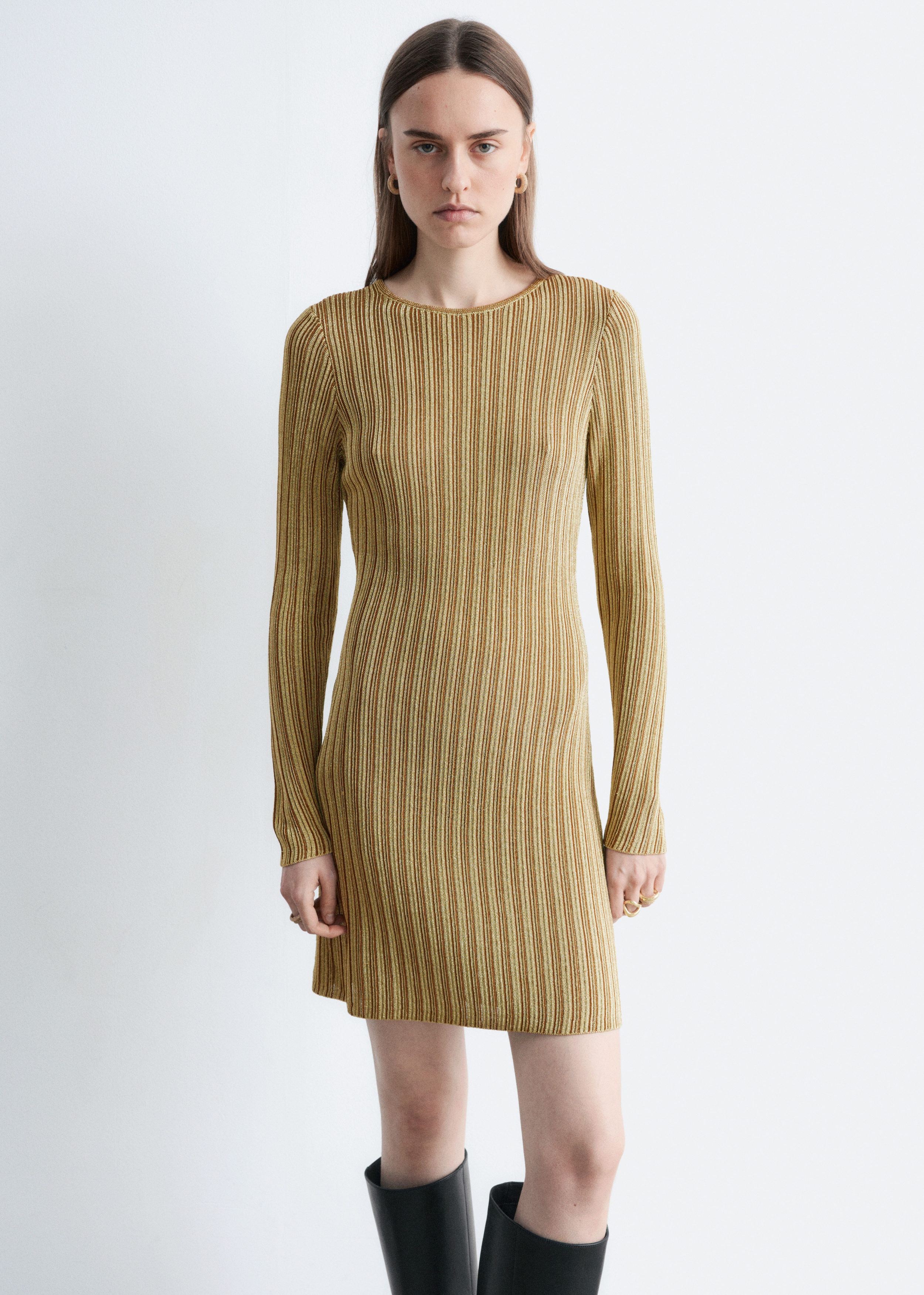 & Other Stories LONG-SLEEVE RIB-KNIT MINI DRESS