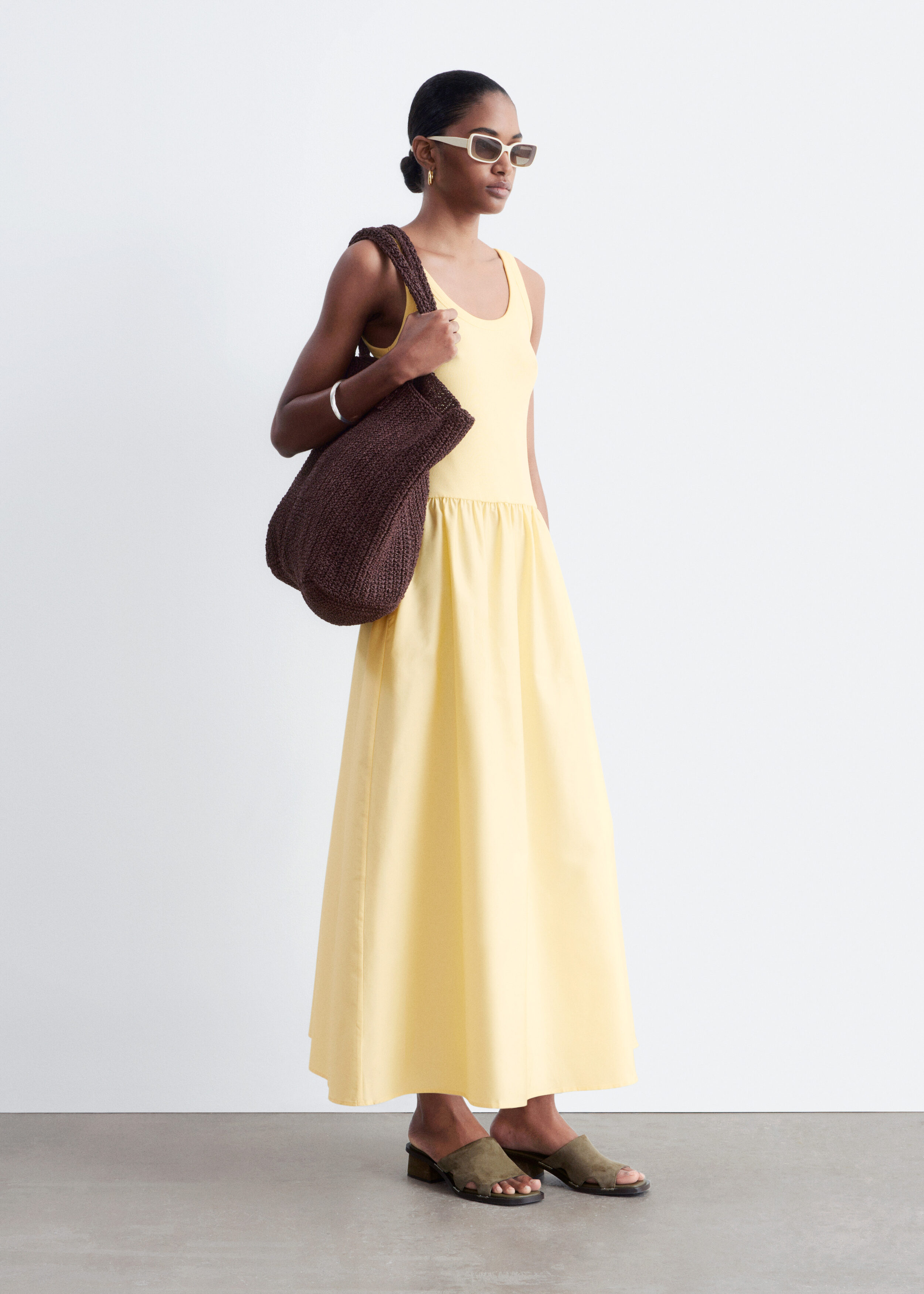 & Other Stories COTTON RIB MIDI DRESS