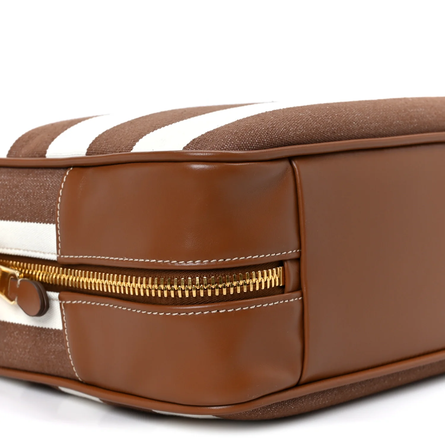 Canvas Calfskin Striped Large Beau Top Handle Bag Naturale Brandy - Top Club