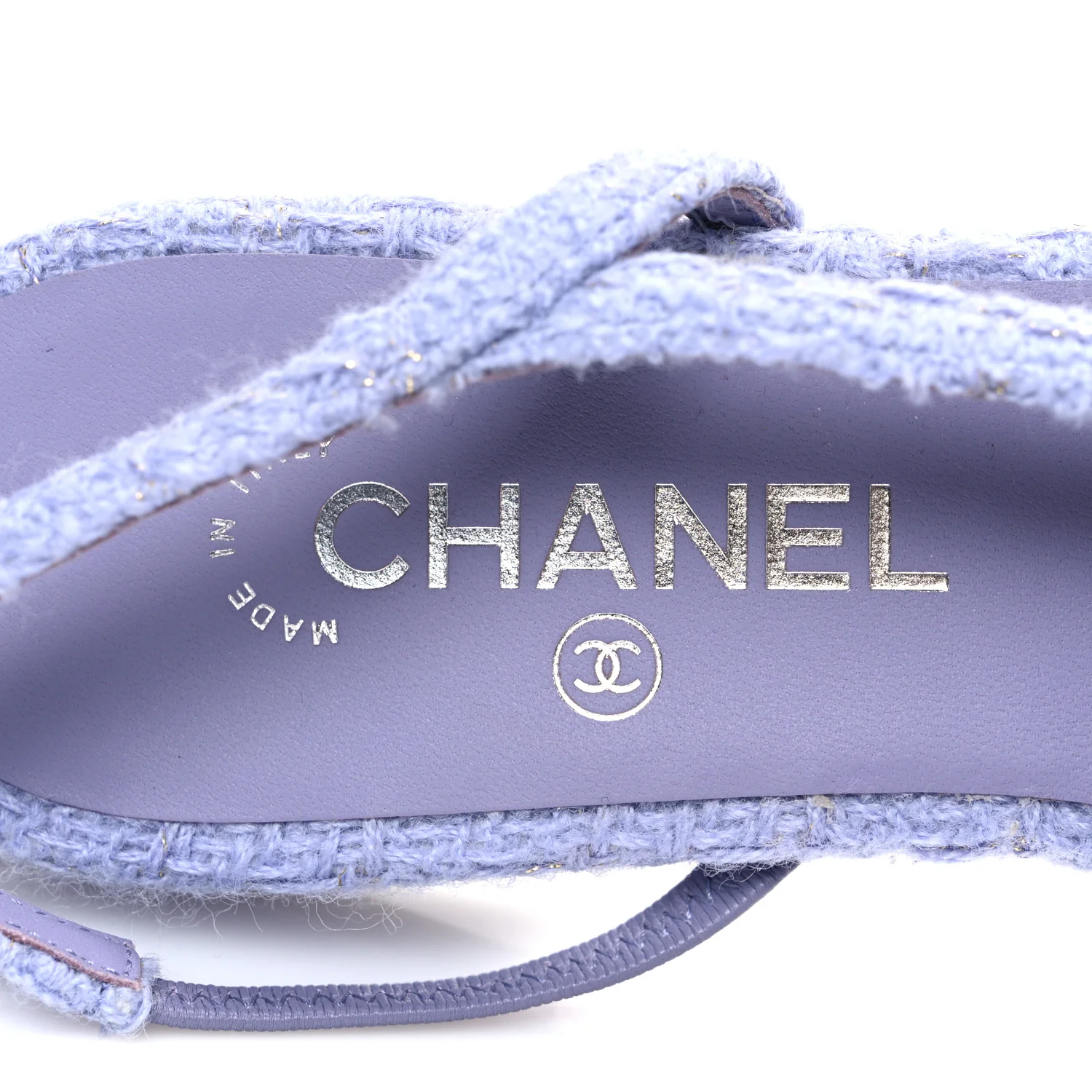 Iridescent Wool Tweed Patent Cap Toe CC Slingback Flats 40 Light Purple Silver Black - Top Club