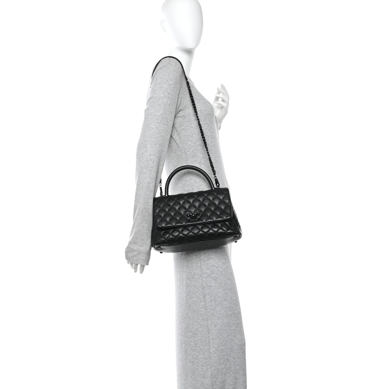 Caviar Quilted Small Coco Handle Flap So Black