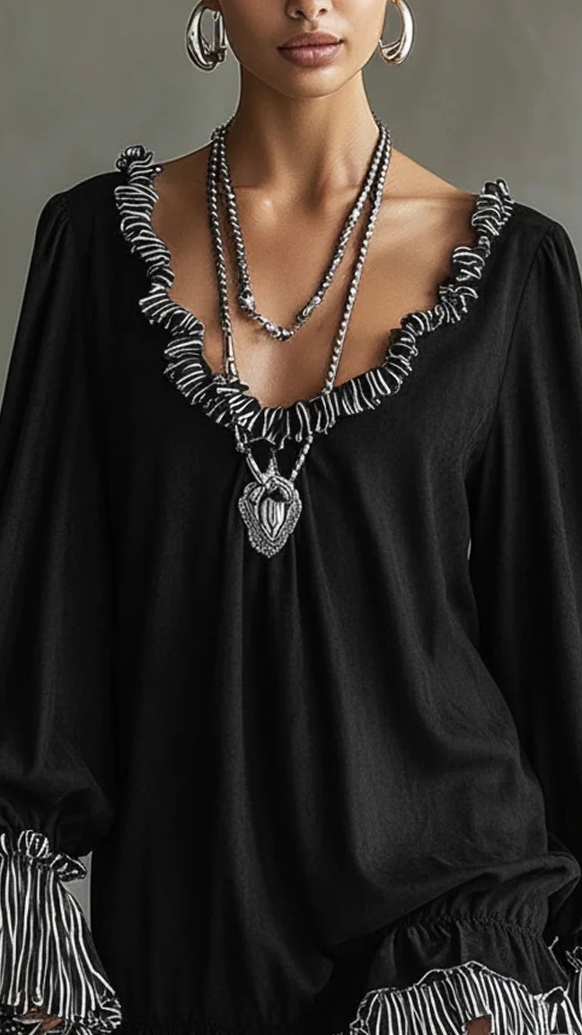 Women's Slimming Retro Black Dress with Ruffled Trim - Nordfashionstorm - Women's Clothing, Fashion for You - Nordfashionstorm.com