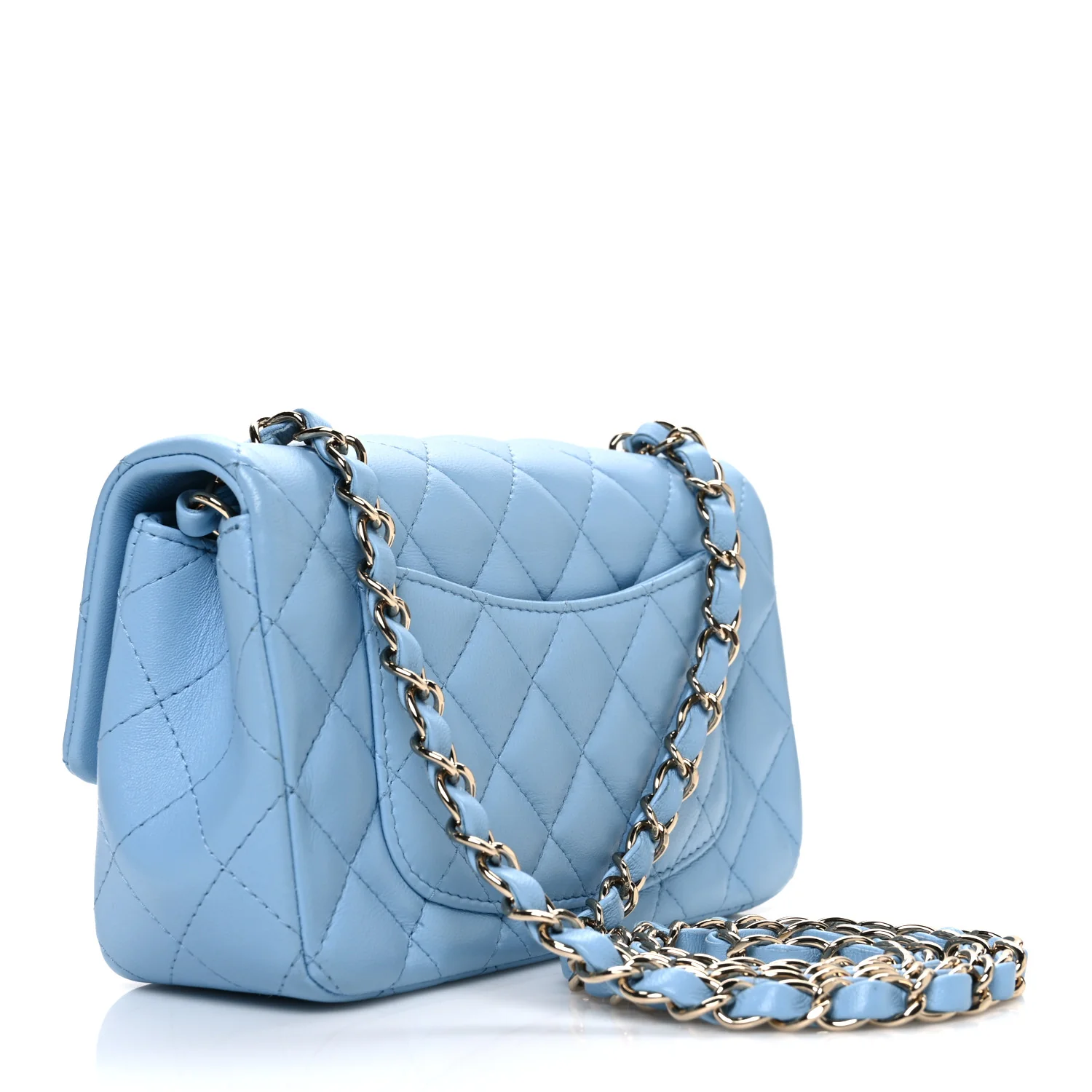 Lambskin Quilted Mini Rectangular Flap Light Blue - Top Club