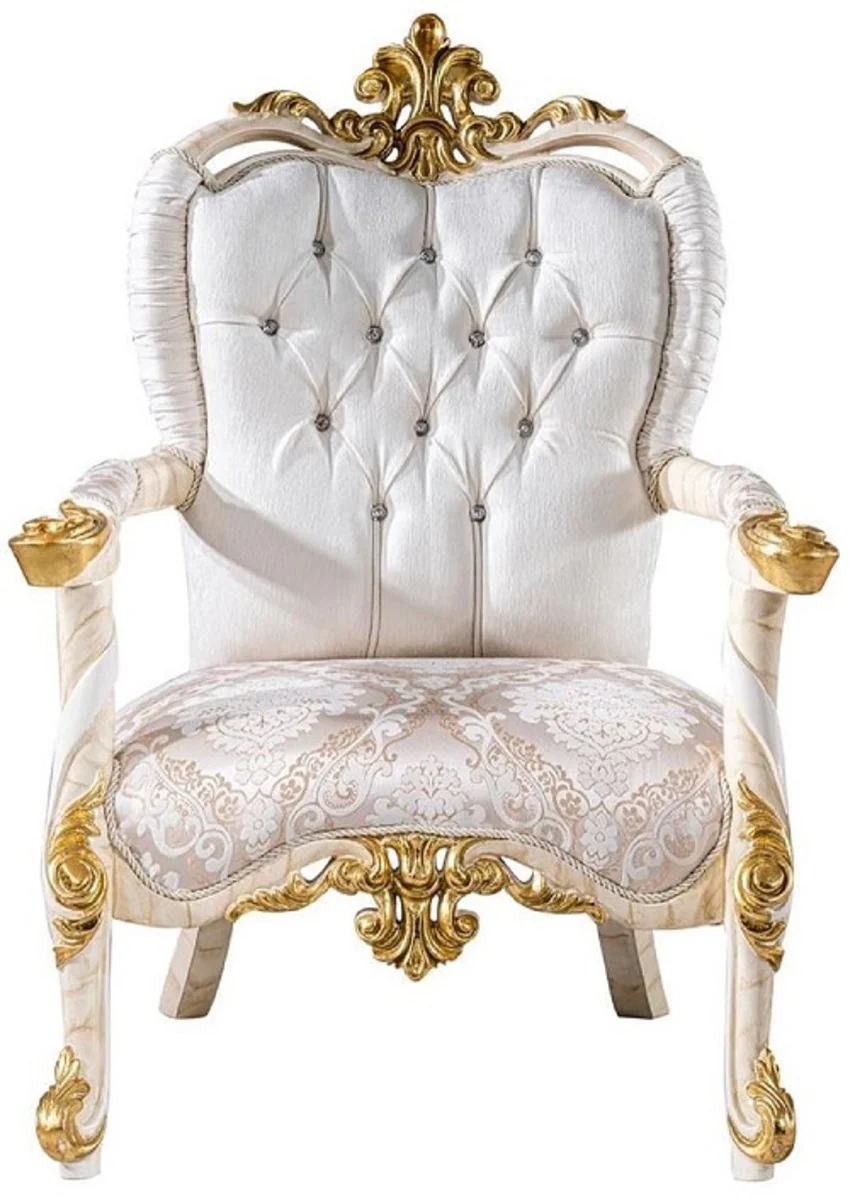 Luxury Baroque Living Room Set White / Brown / White / Beige / Gold - 2 Baroque Sofas & 2 Baroque Armchairs & 1 Baroque Coffee Table - Luxury Living Room Furniture in Baroque Style - Baroque Furniture