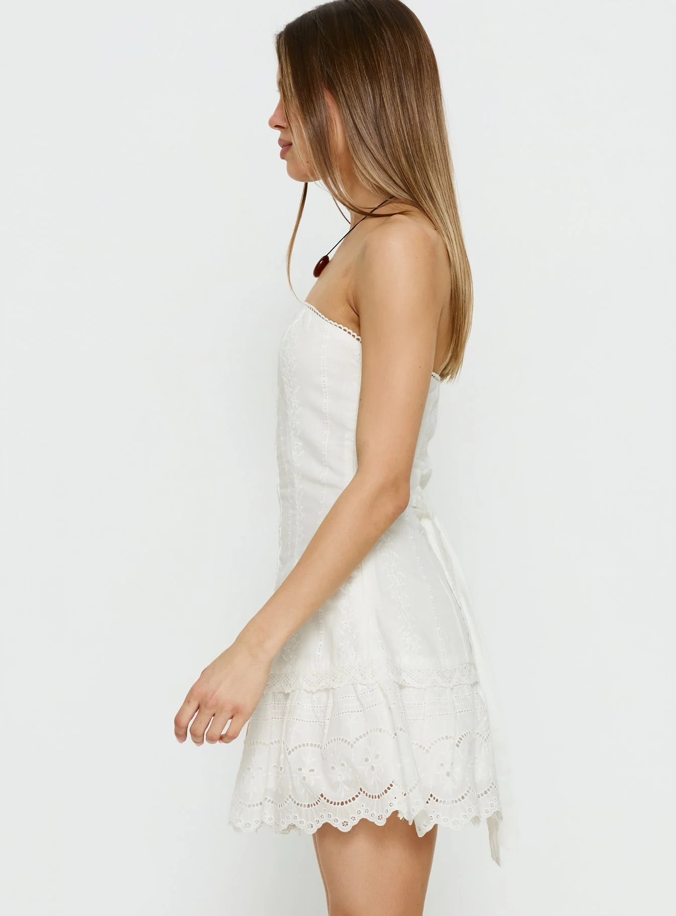 Analiese Strapless Anglaise Mini Dress White