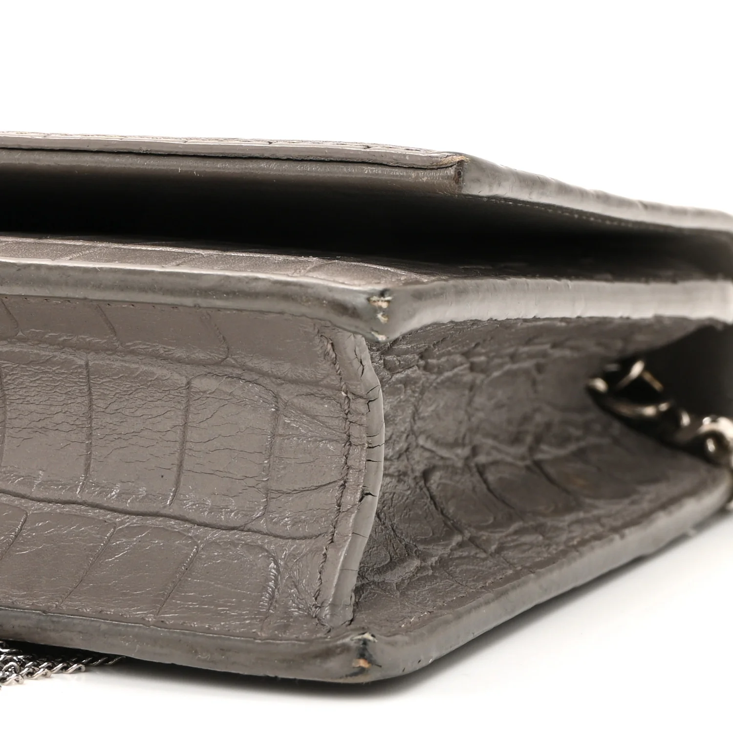 Calfskin Crocodile Embossed Kate Monogram Tassel Chain Wallet Fog - Top Club