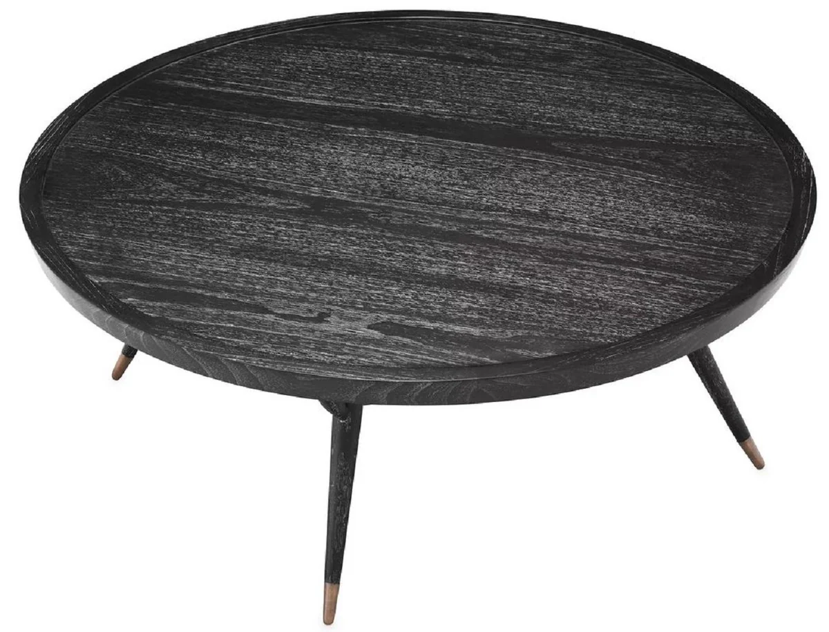 Luxury coffee table black gray / antique brass Ø 100 x H. 38.5 cm - Round solid wood living room table - Luxury living room furniture