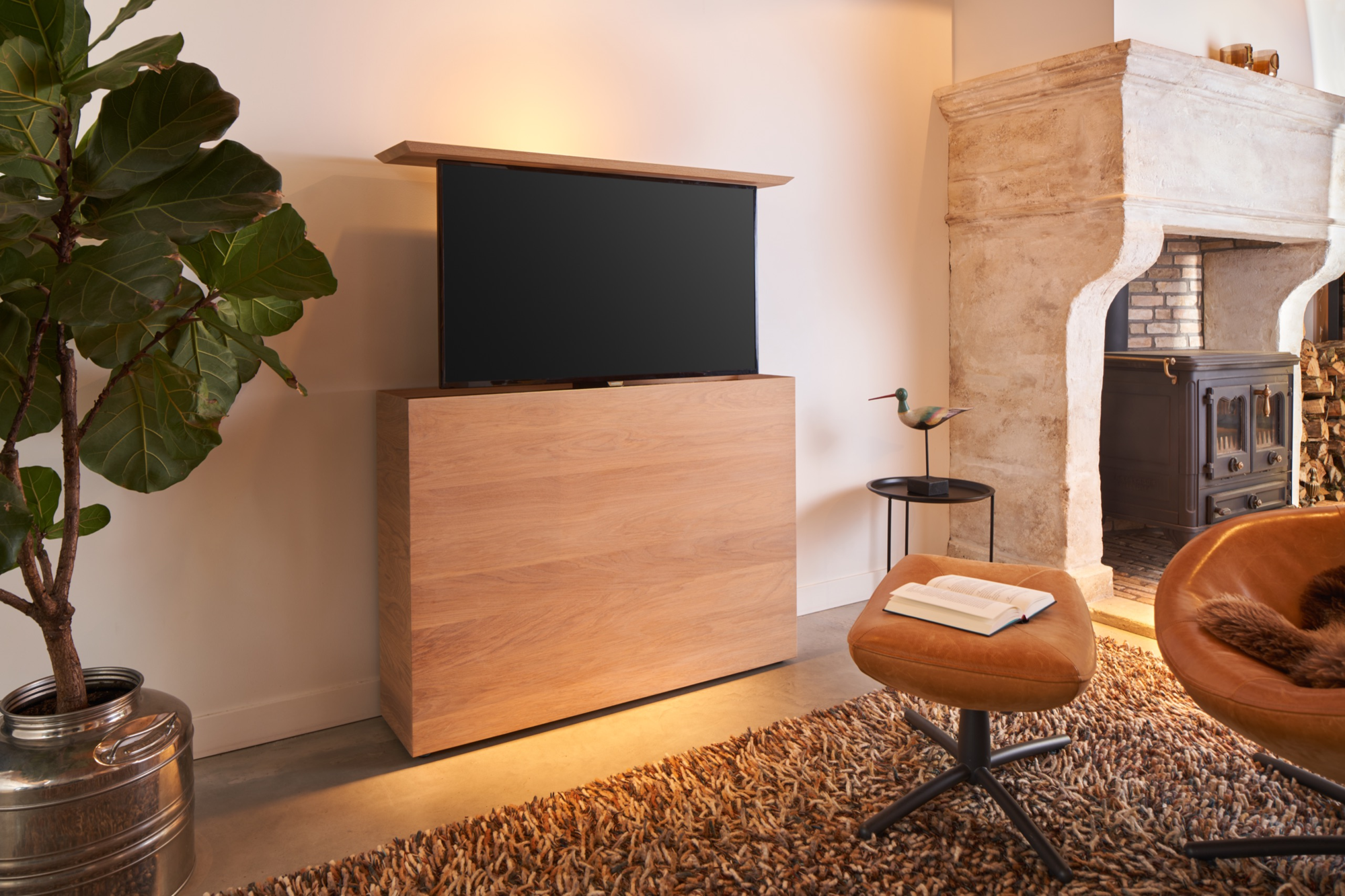 TV lift meubel Oak Box 55 inch licht
