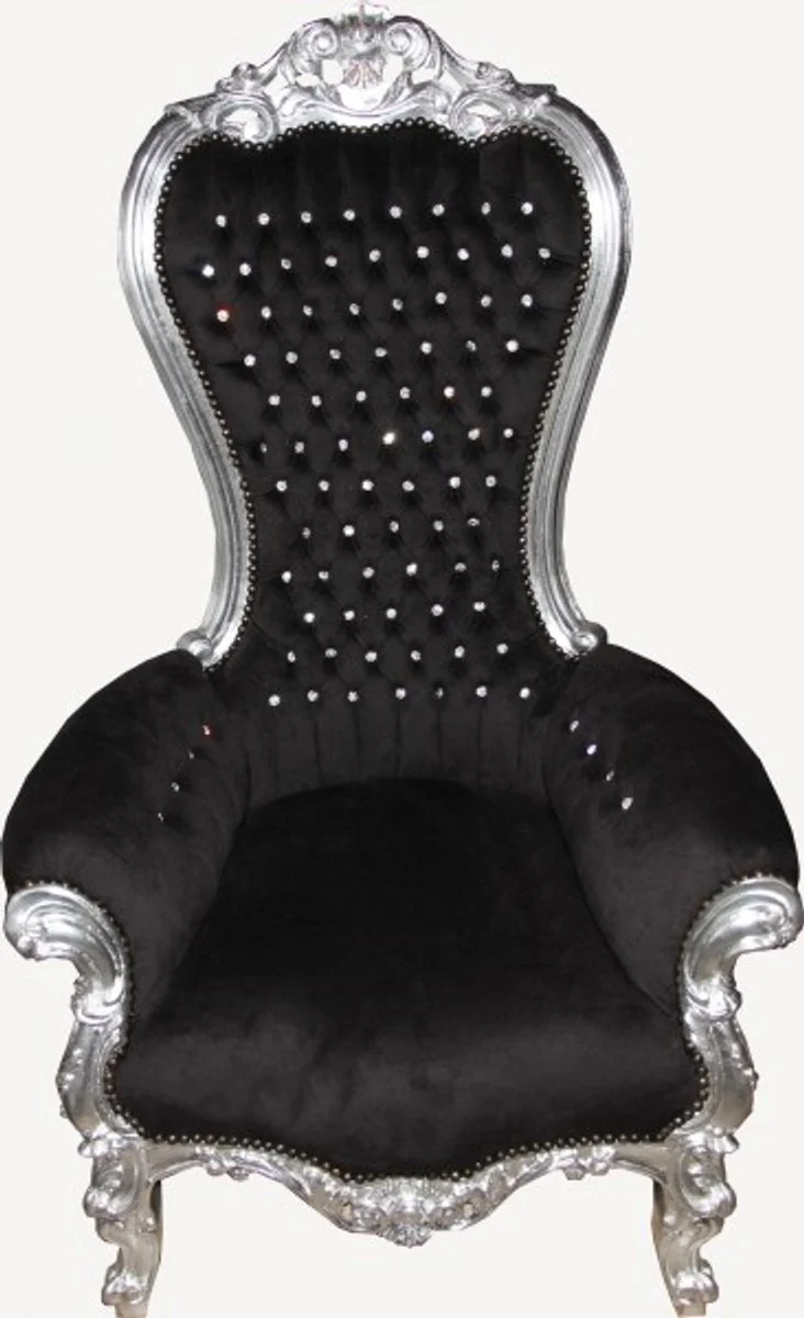 Baroque throne armchair Majestic Medium black/silver with bling bling glitter stones - giant armchair - throne chair Tron