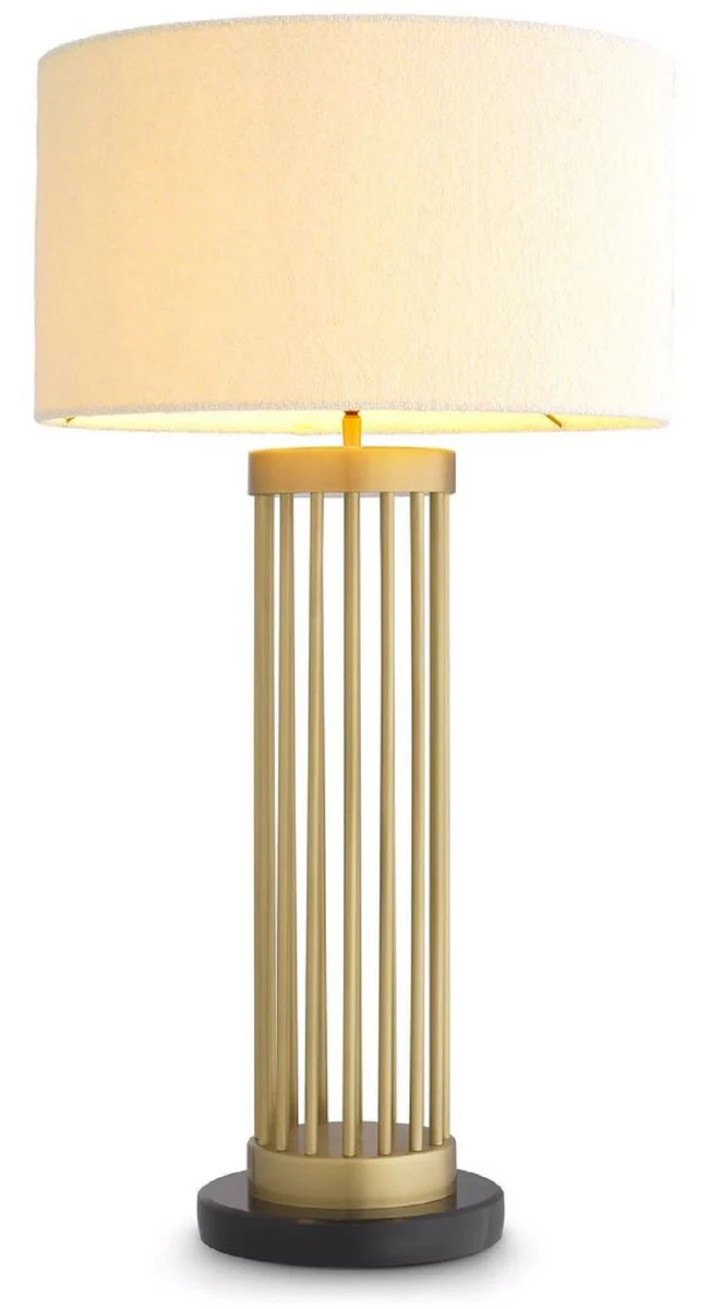 Luxury table lamp antique brass / black / white Ø 45 x H. 83 cm - Modern metal desk lamp with marble base and round lampshade - Living room lamp