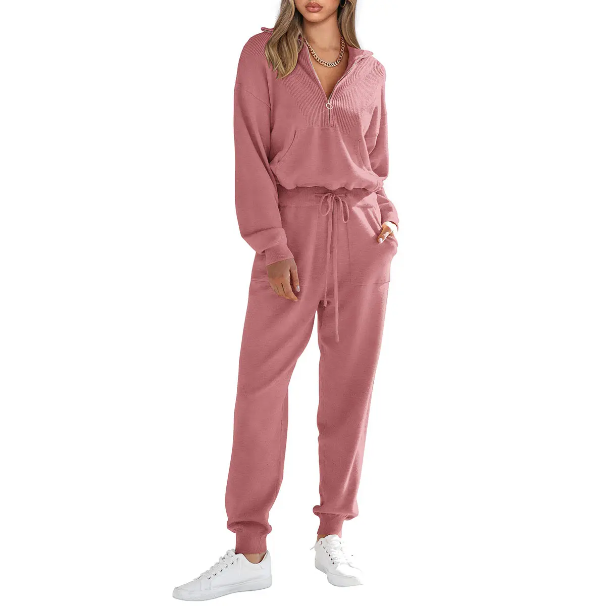 PrettyGarden Women's 2-Piece Sweater Set Pullover Zip Up Sweatshirt Jogger Sweatpants Tracksuit Casual Outfit