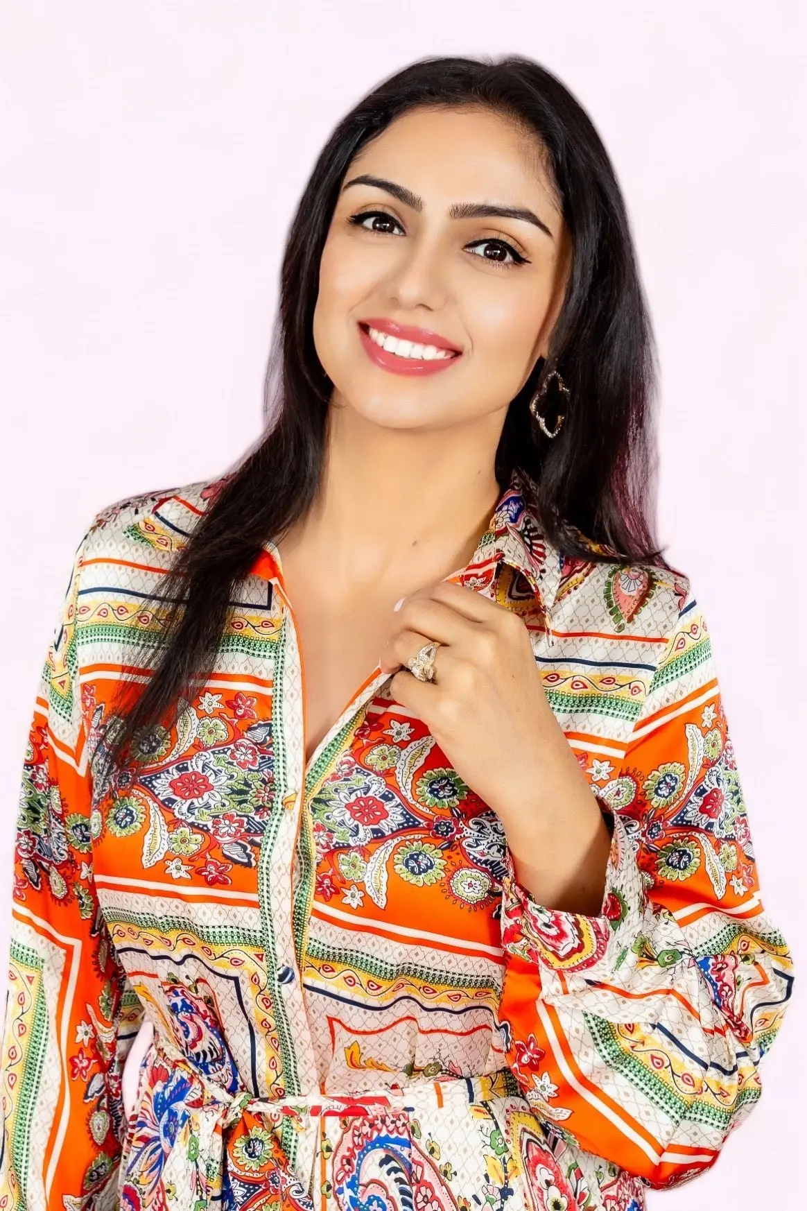 I Want It That Way Scarf Print Tie Waist Shirt Dress - ALJEGJ