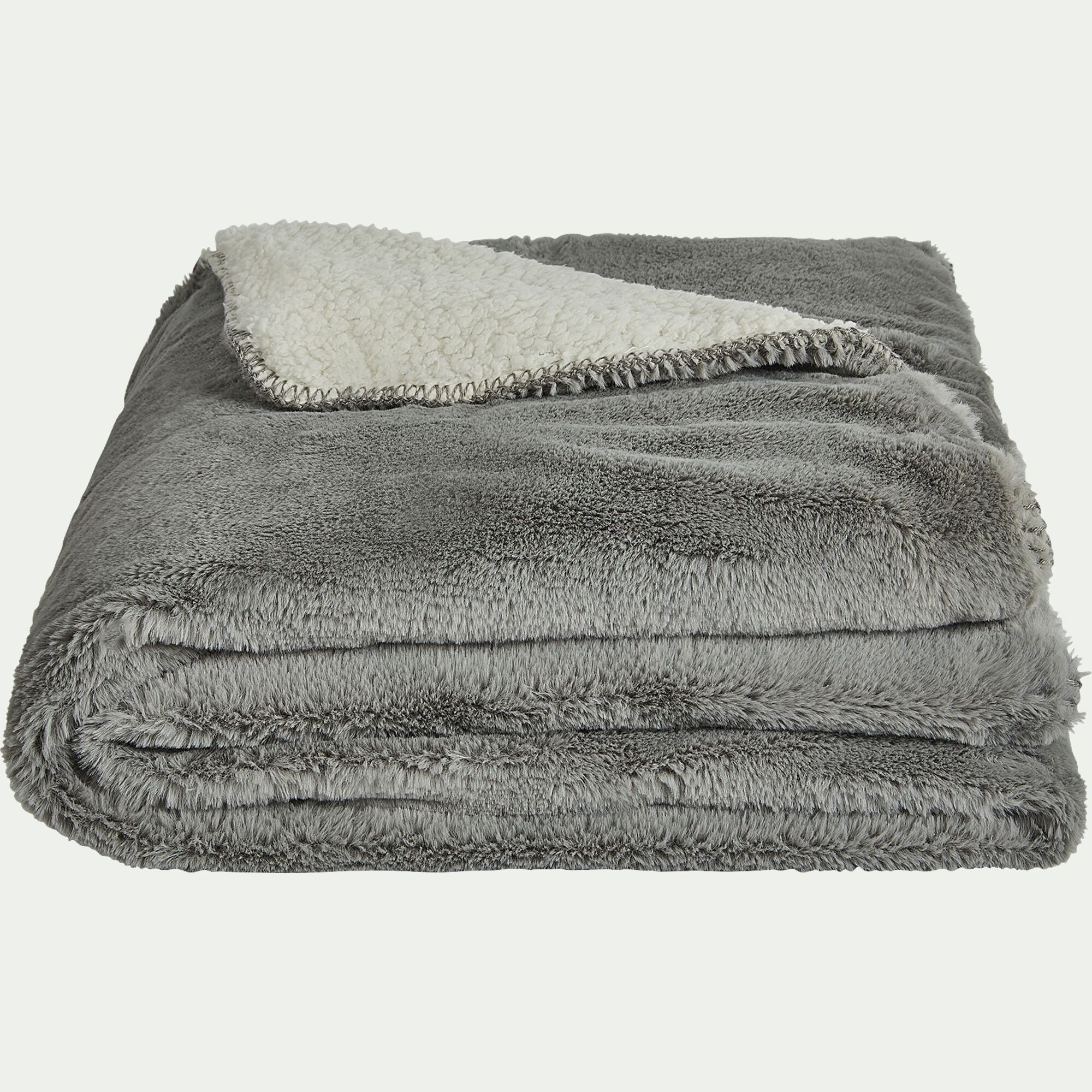 MARIUS - Plaid imitation fourrure 130x170cm - gris restanque