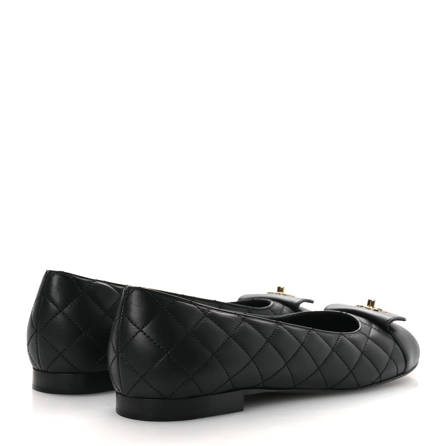 Calfskin Lambskin Quilted CC Cap Toe Ballerina Flats 37 Black - Top Club