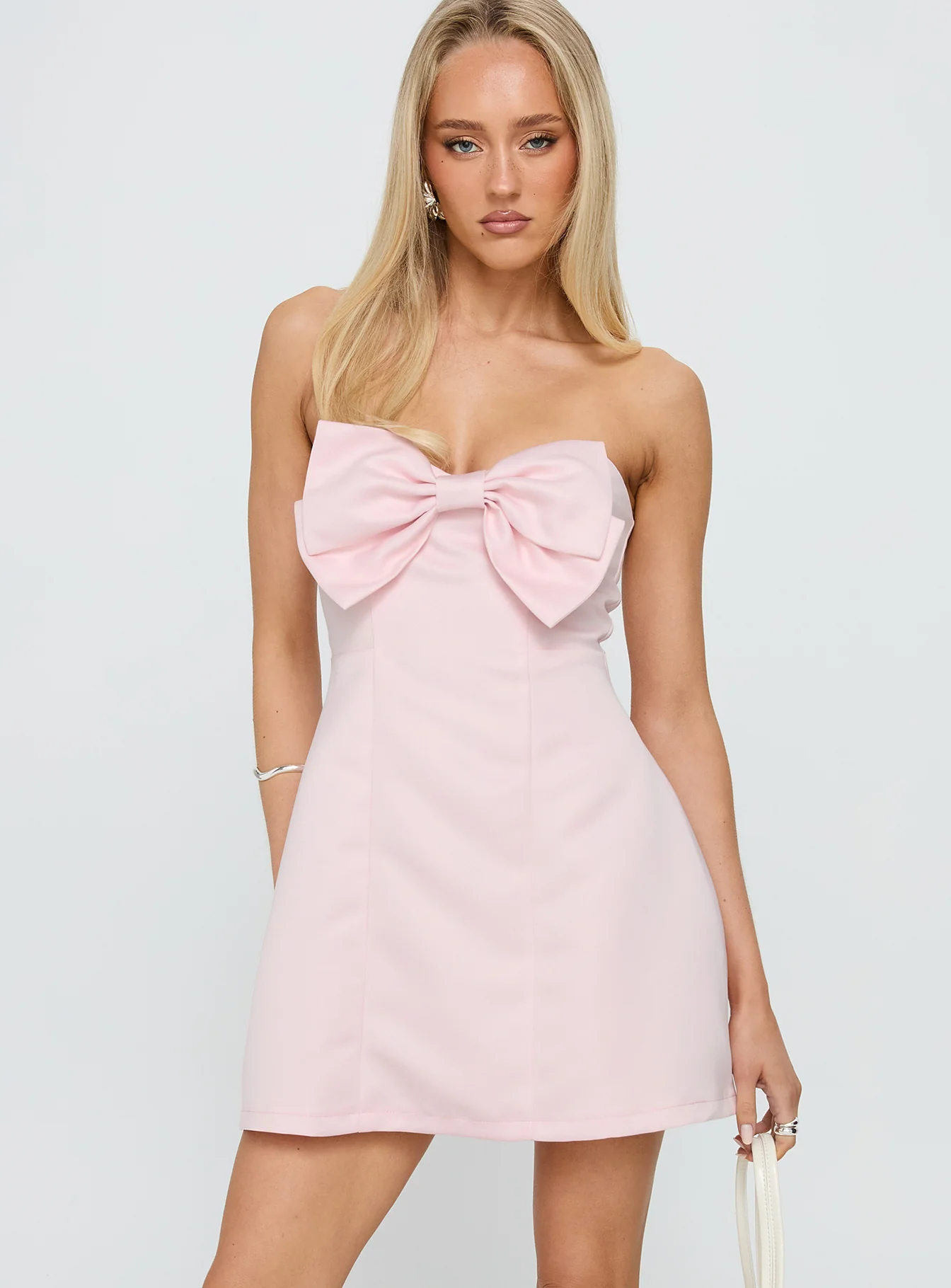 Genevie Strapless Bow Bust Mini Dress Light Pink