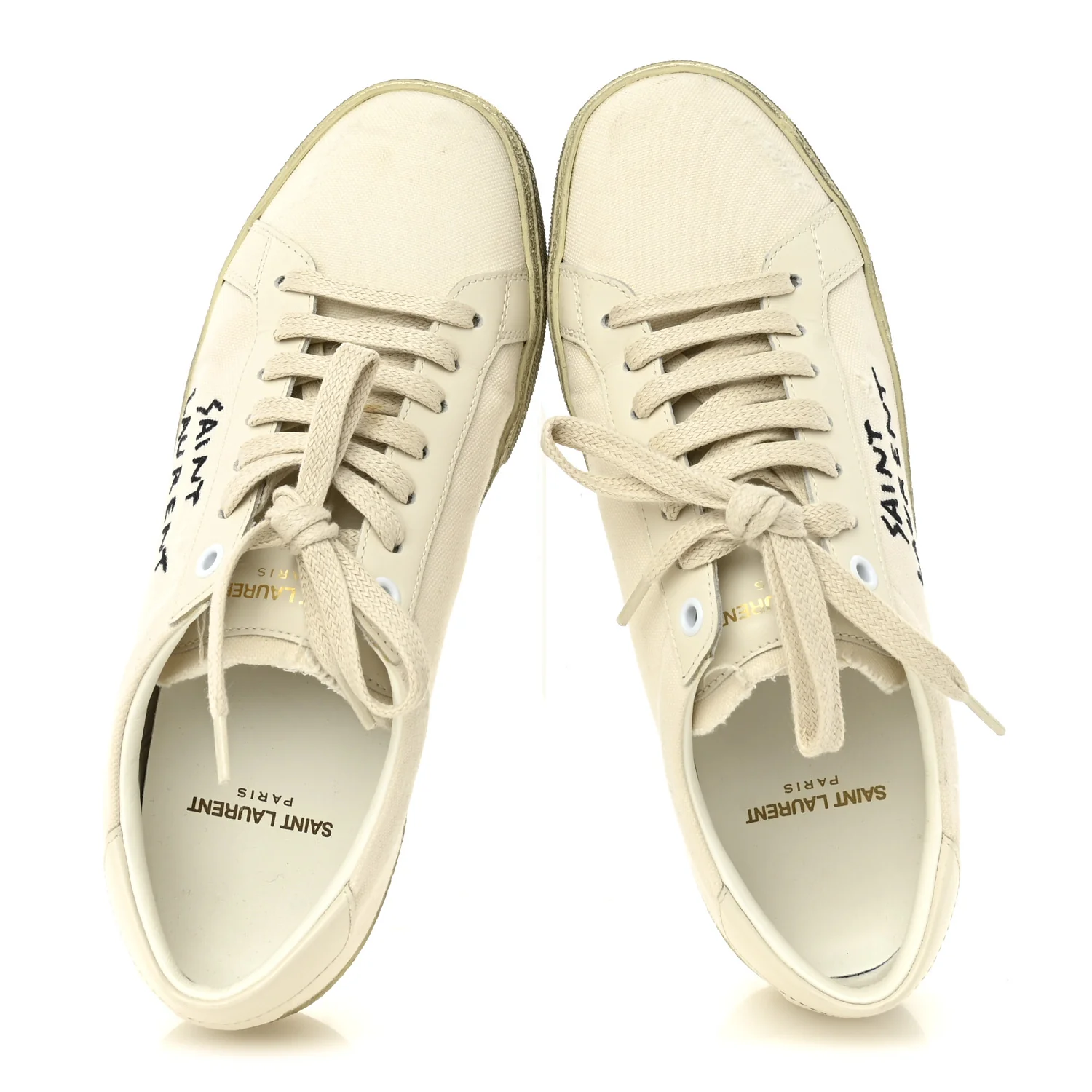 Distressed Canvas Court Classic Sneakers 37 Panna