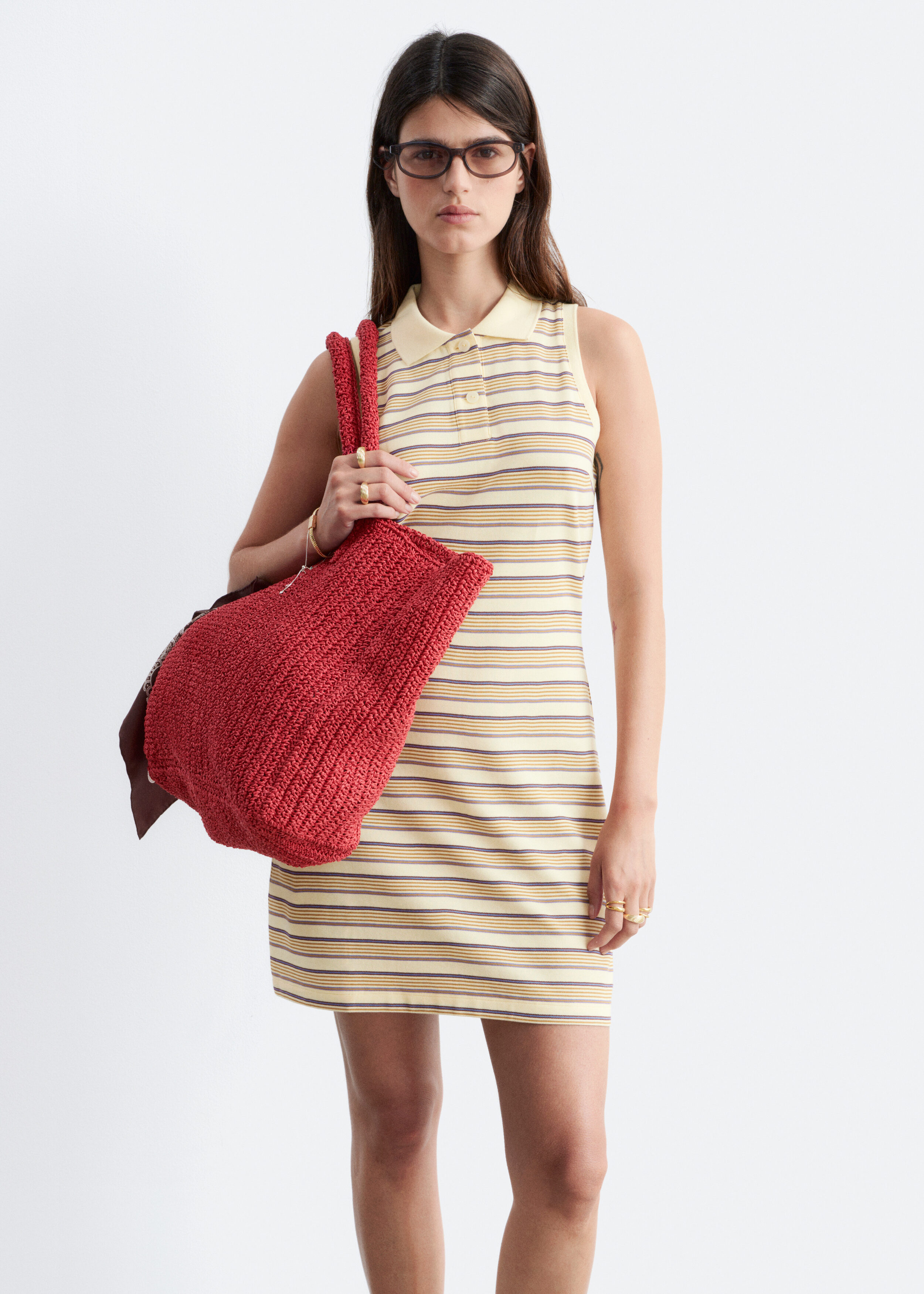 & Other Stories STRIPED COTTON MINI POLO DRESS